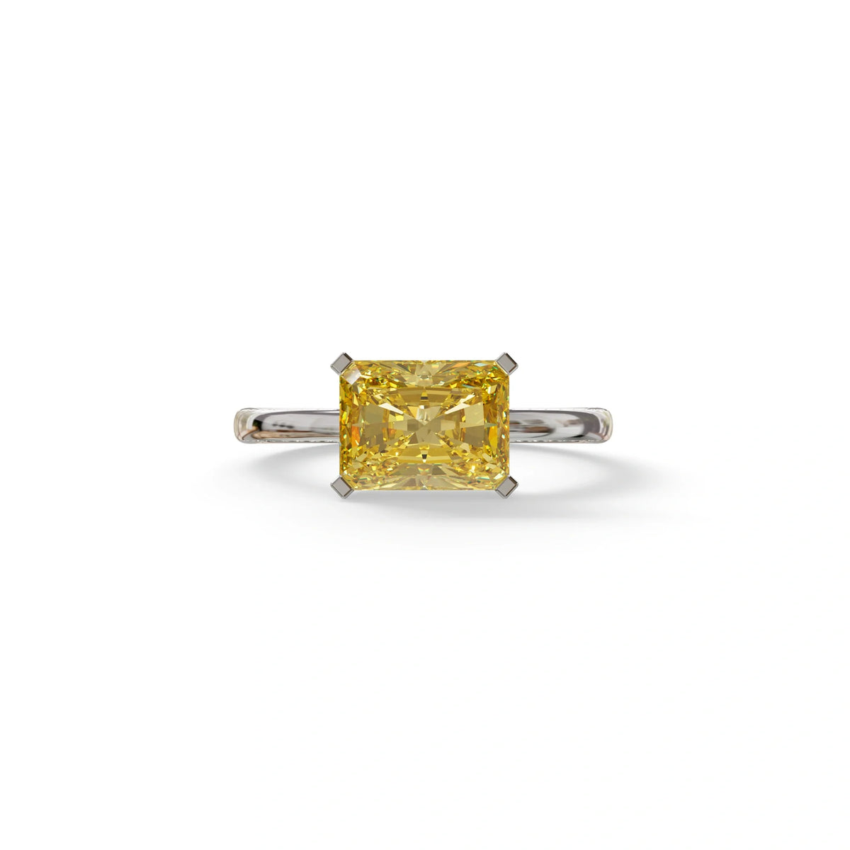 2.5 Ct Yellow Radiant Cut Lab Grown Diamond In Pave-Chanel Setting Ring - Maxine - 10K Solid Gold / White Gold