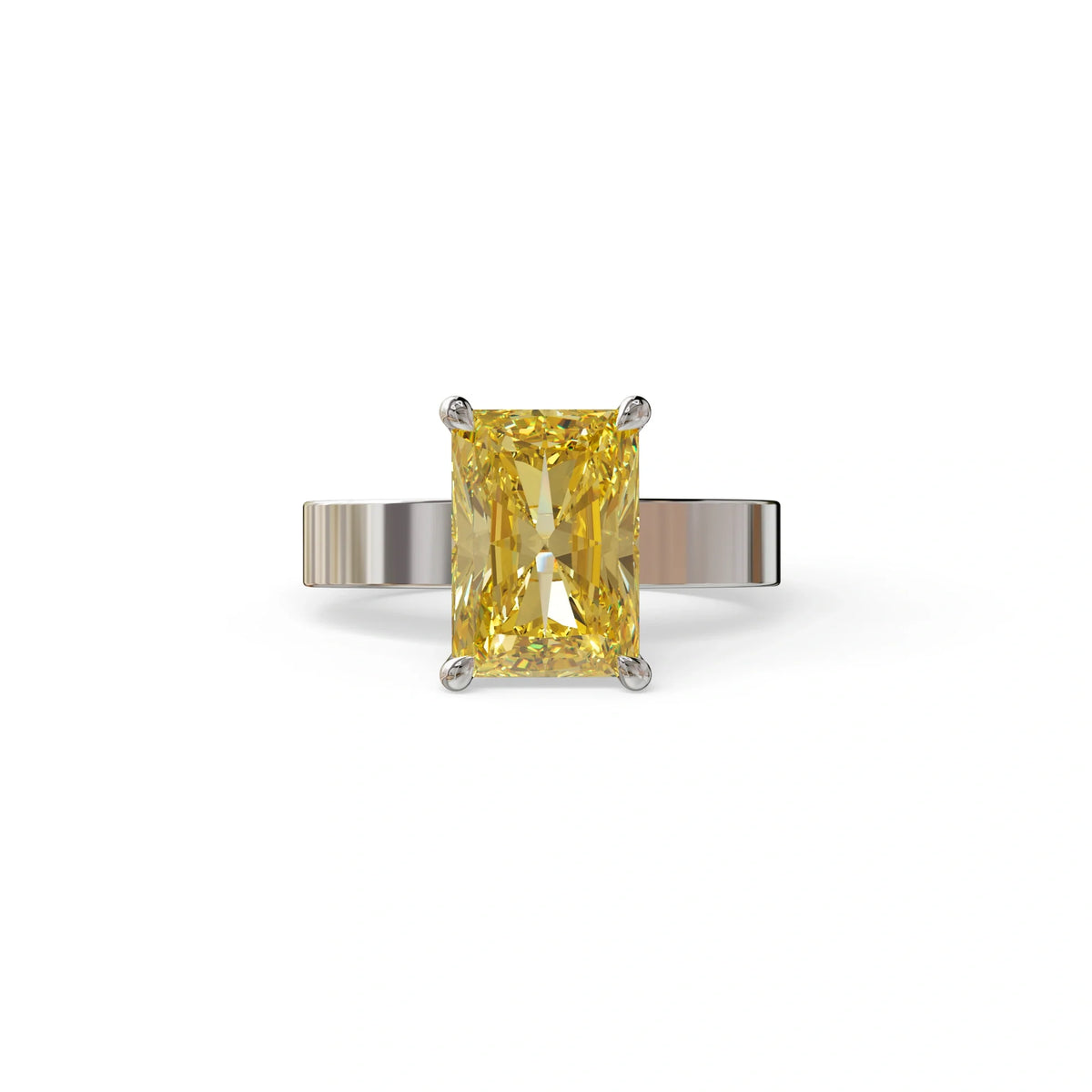 4Ct Yellow Radiant Cut Lab Grown Diamond Solitaire Engagement Ring - Crownfire - 10K Solid Gold / White Gold