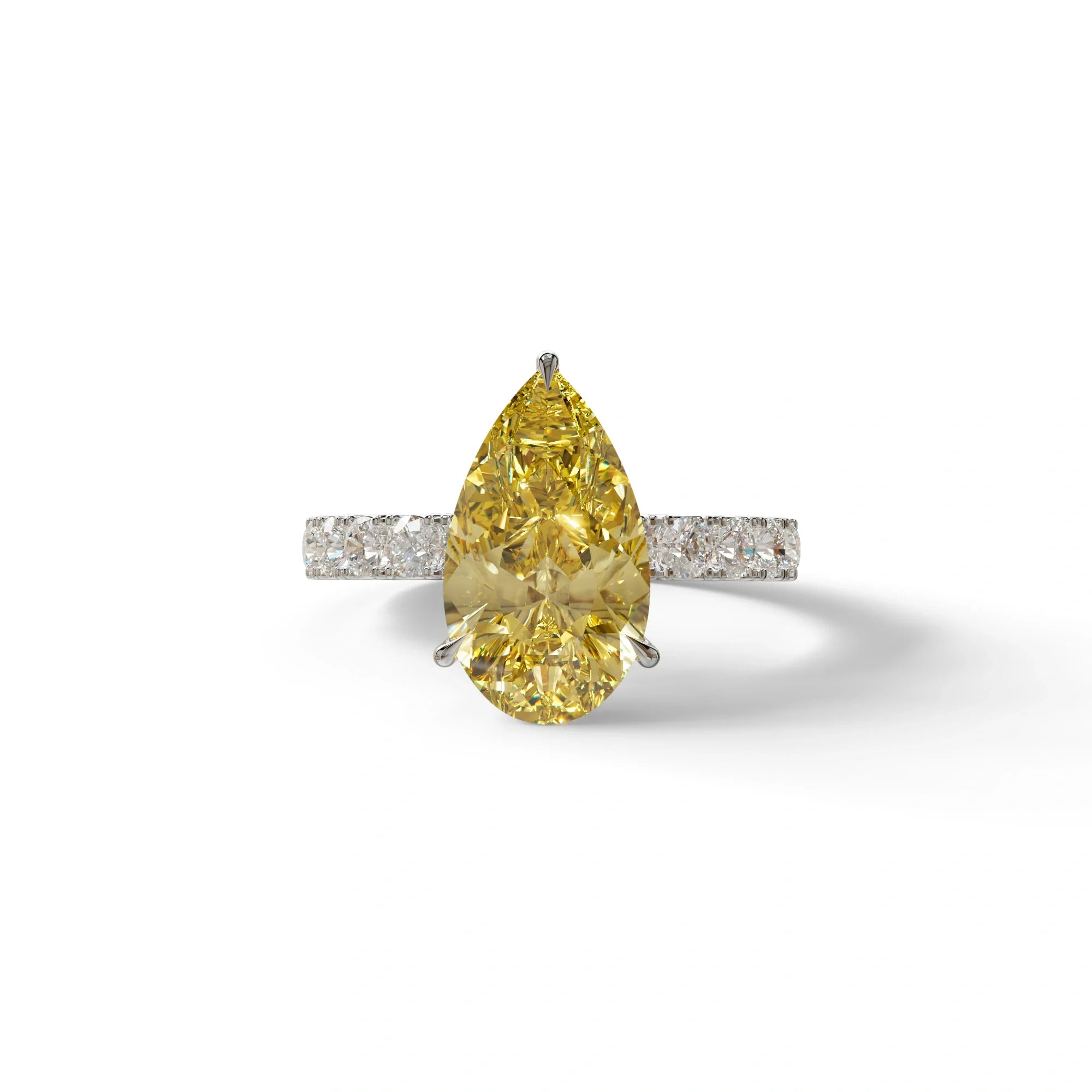 3 Carat Yellow Pear Cut Lab Grown Diamond Engagement Ring - Feesia - 10K Solid Gold / White Gold