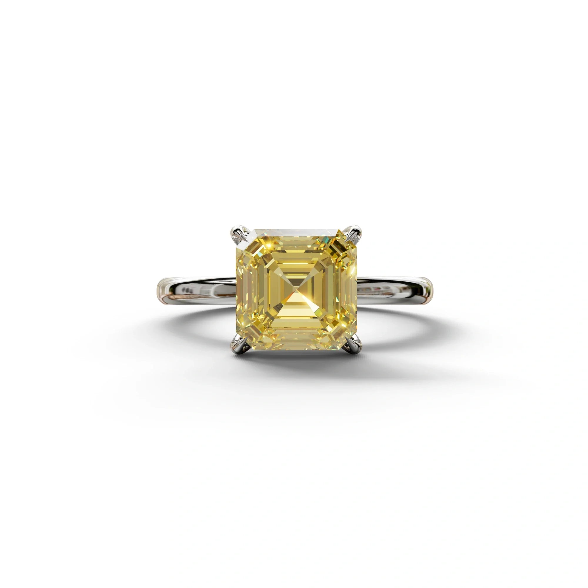 Yellow Asscher Cut Solitaire Lab Grown Diamond Engagement Ring - Fabriciana - 2 Carat / 10K Solid Gold / White Gold