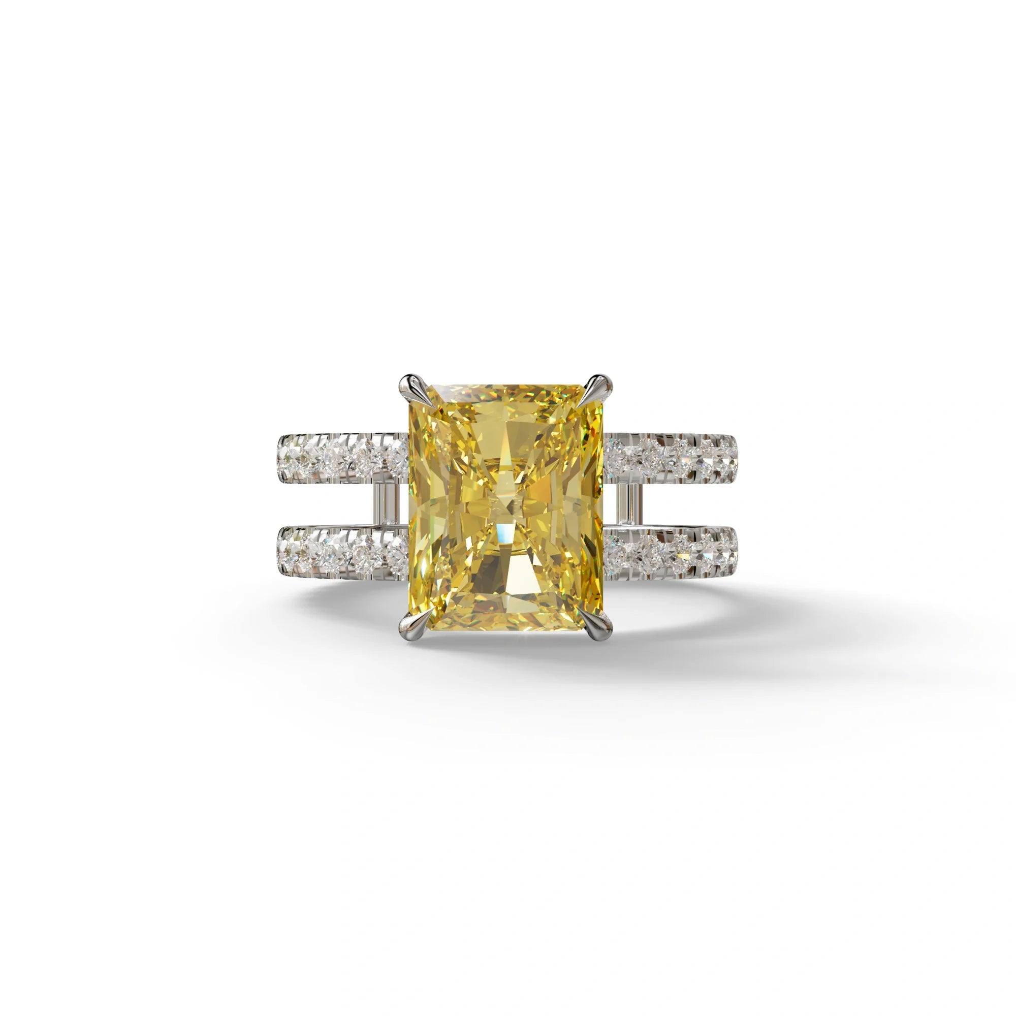 Fancy Yellow Radiant Cut Lab Diamond Engagement Ring | Double Band Hidden Halo - Billie - 10K Solid Gold / White Gold