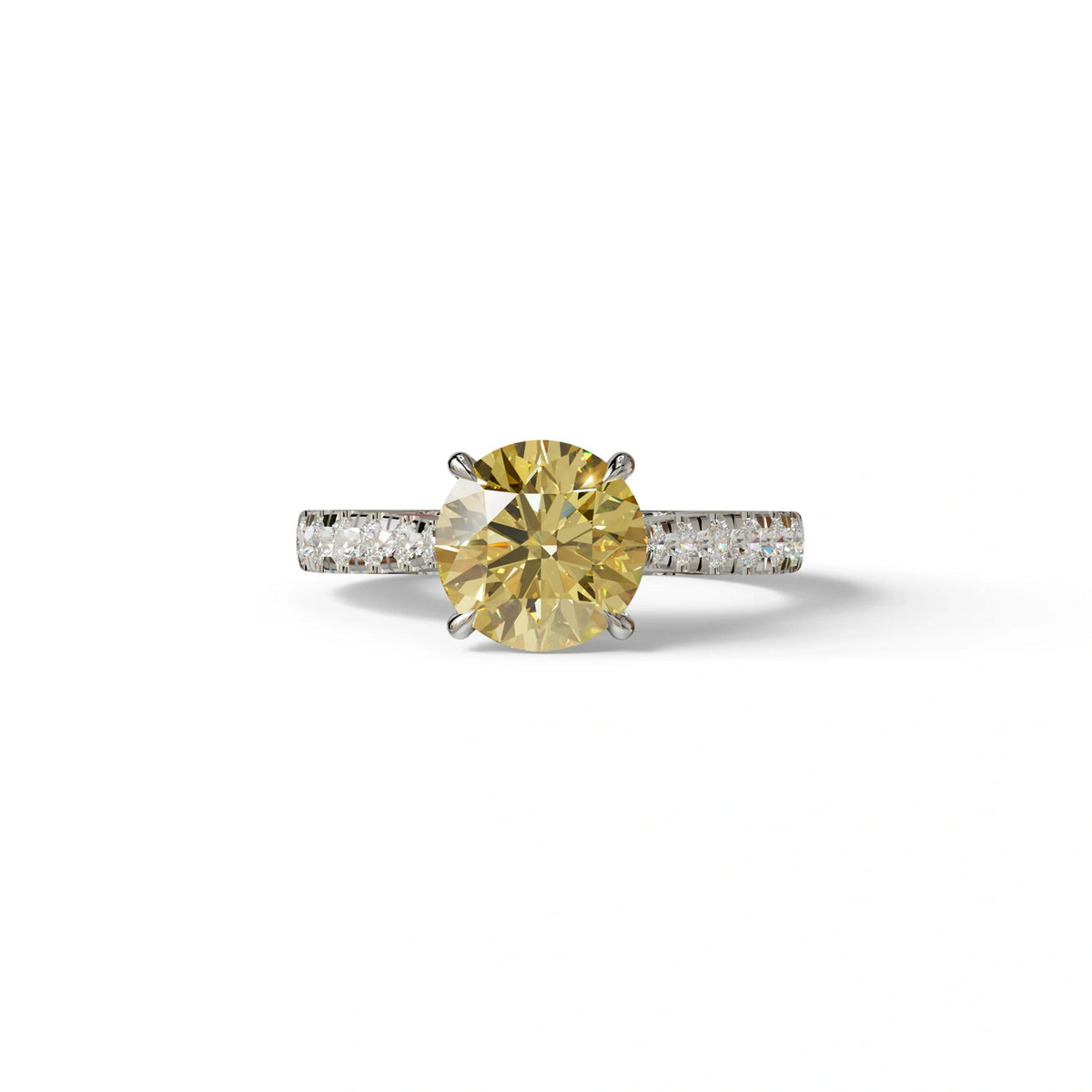 2 Carat Round Cut Yellow Lab Grown Diamond Engagement Ring | Hidden Halo & Pave - Brilliant - 10K Solid Gold / White