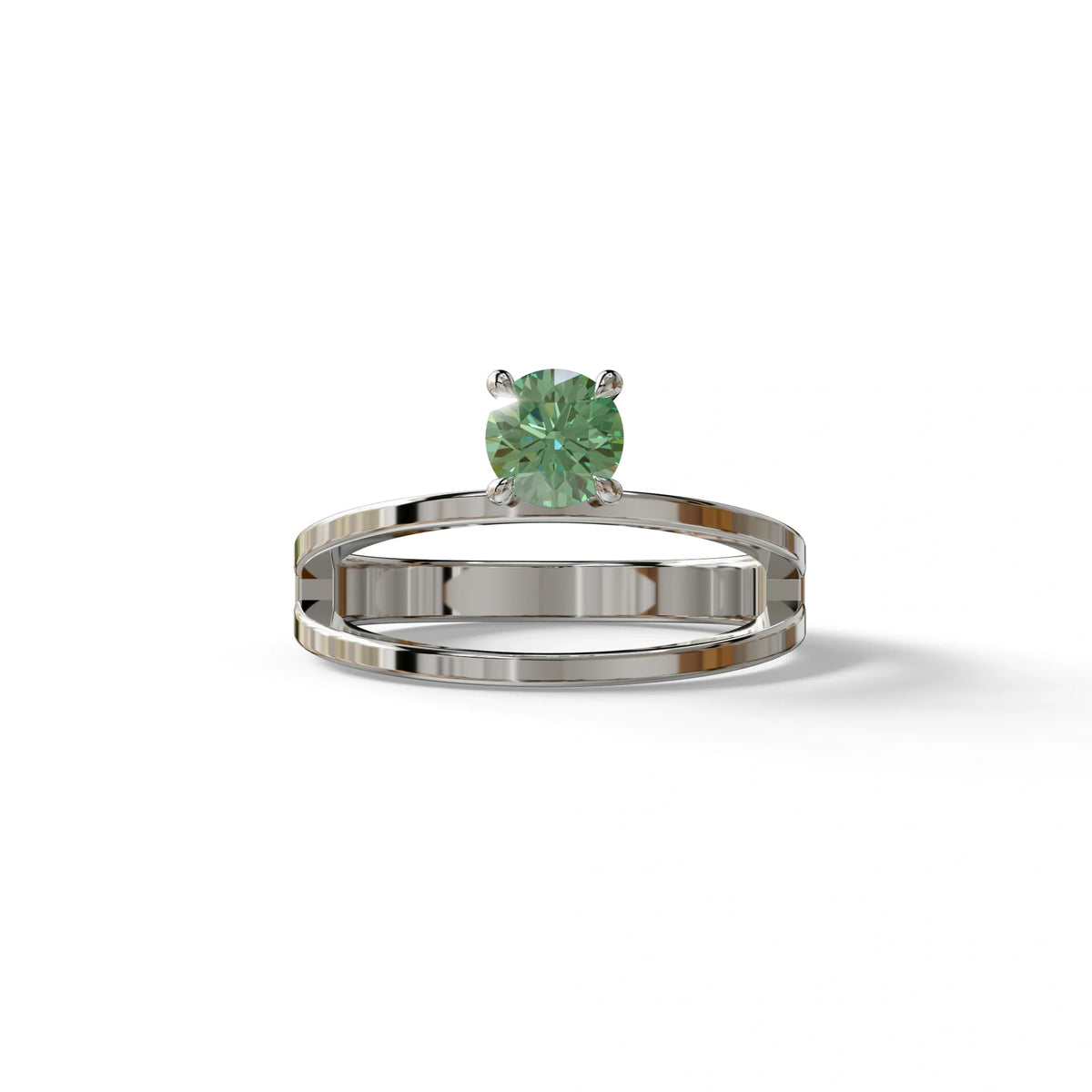 Green Round Brilliant Solitaire Engagement Ring with a split‑shank Band - Auric Grace - 1.5 Carat / 10K Solid Gold