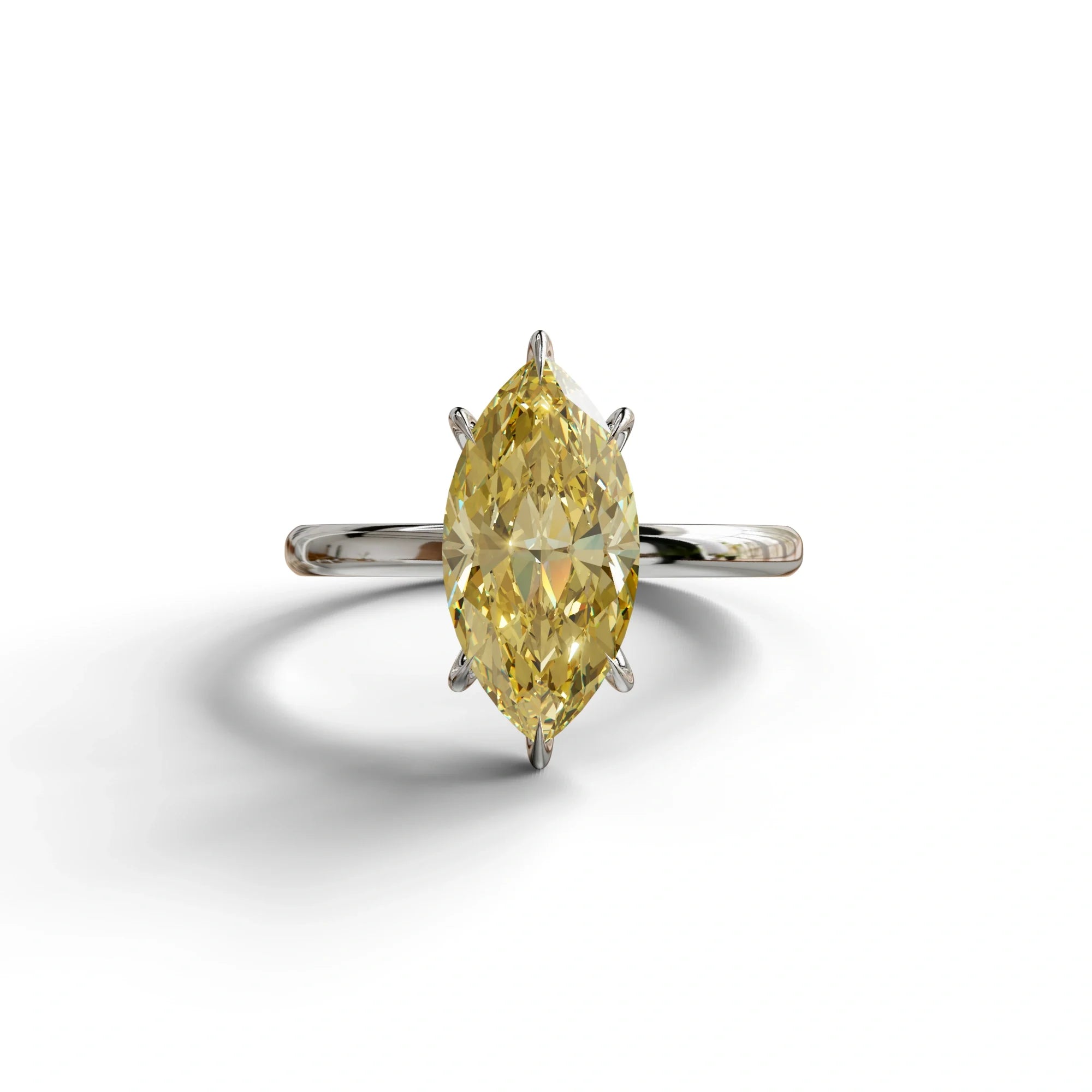 Fancy Yellow Marquise Cut Solitaire Lab Grown Diamond Engagement Ring - Celestina - 2 Carat / 10K Solid Gold / White