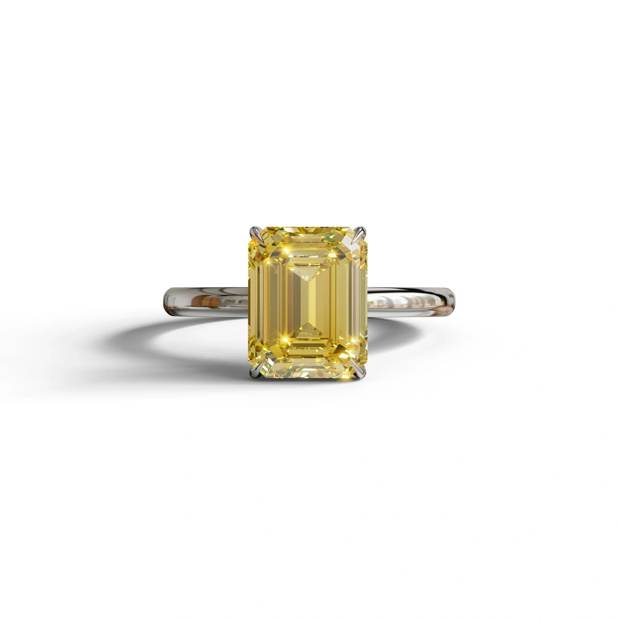 Yellow Emerald Cut Solitaire Lab Grown Diamond Engagement Ring - Vanessa - 2 Carat / 10K Solid Gold / White Gold