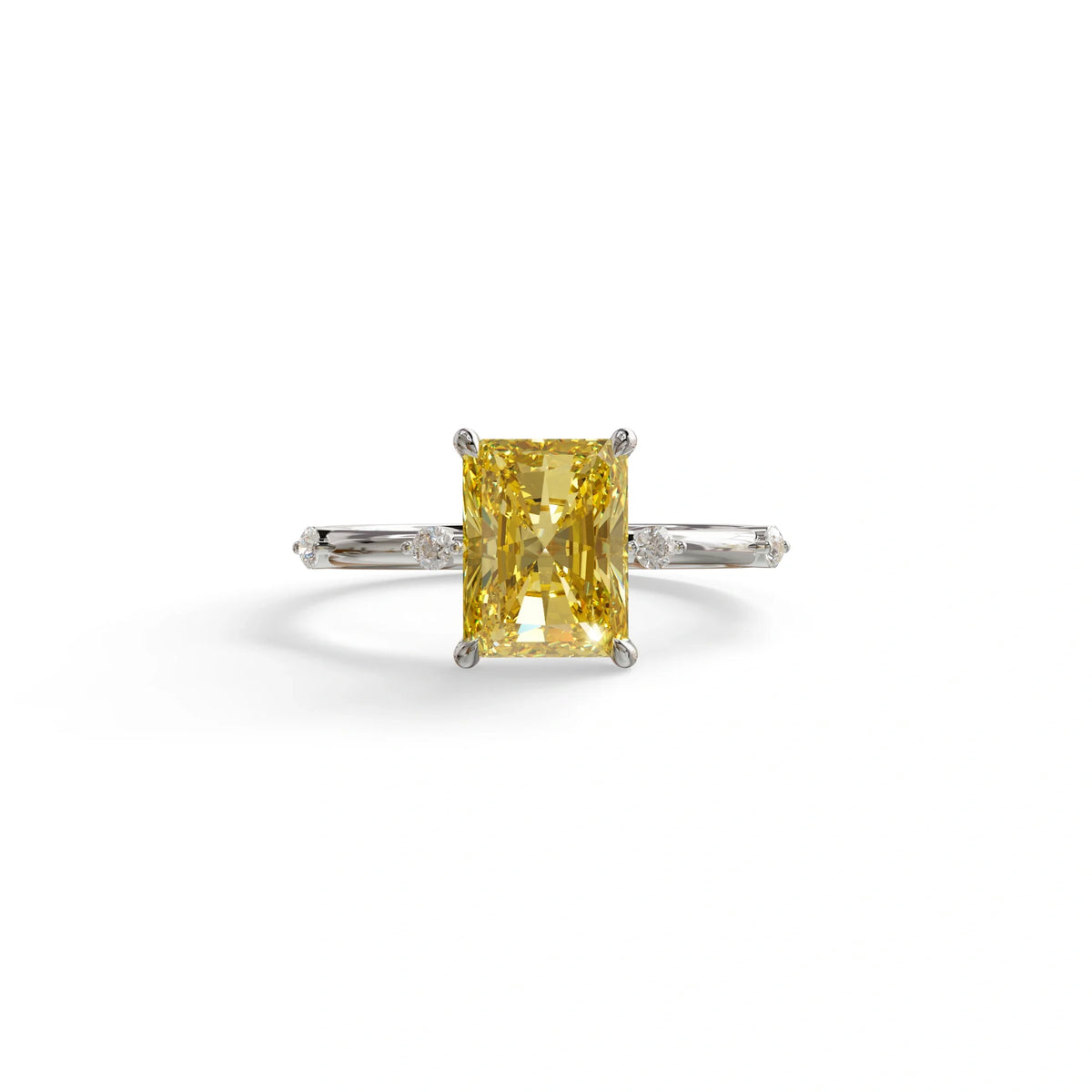 2 Ct Fancy Vivid Yellow Radiant Cut Lab Grown Diamond Engagement Ring | Space-Chanel Setting - Elaria - 10K Solid Gold