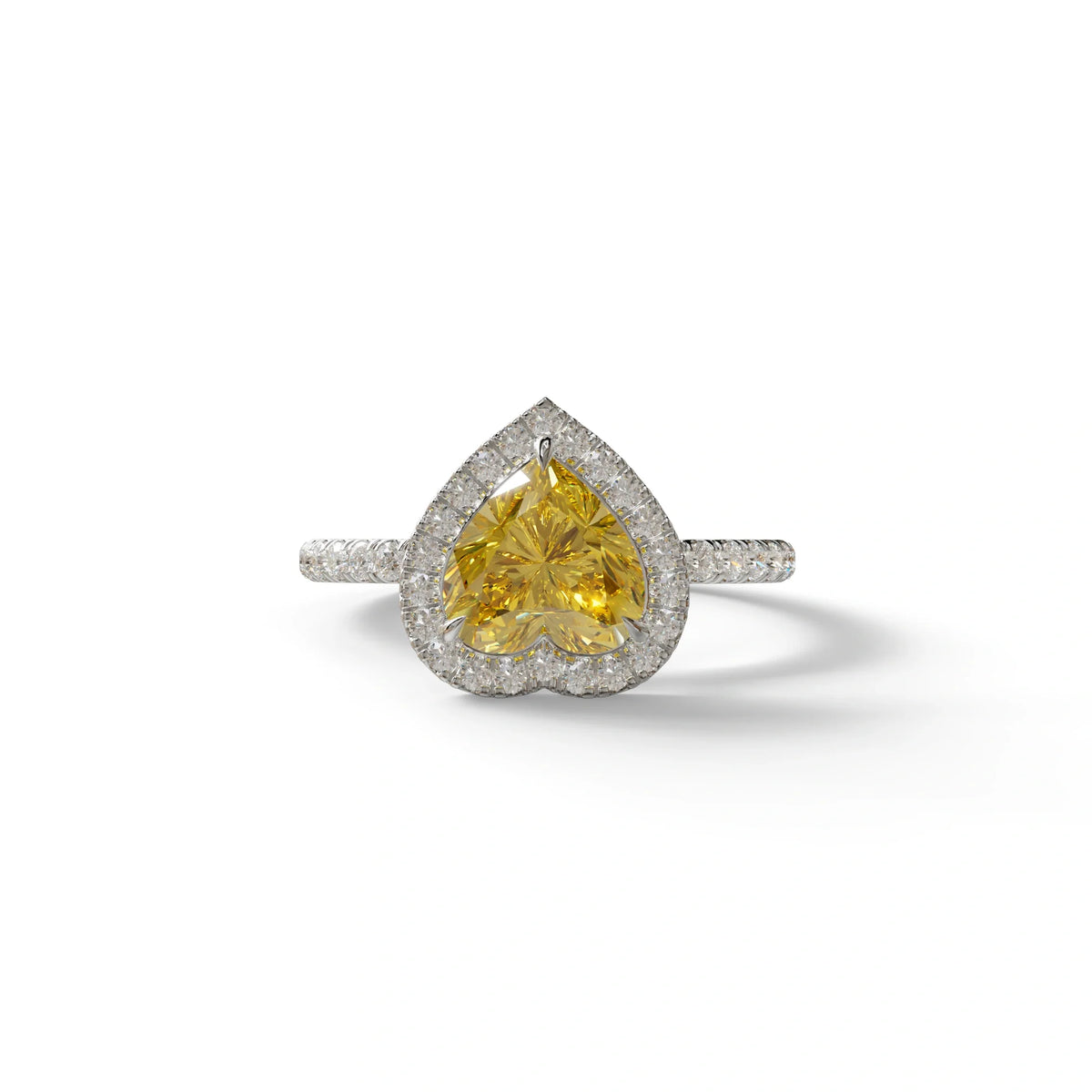 Yellow Heart Cut Halo & Pavé Lab Grown Diamond Engagement Ring - Gelia - 2 Carat / 10K Solid Gold / White Gold