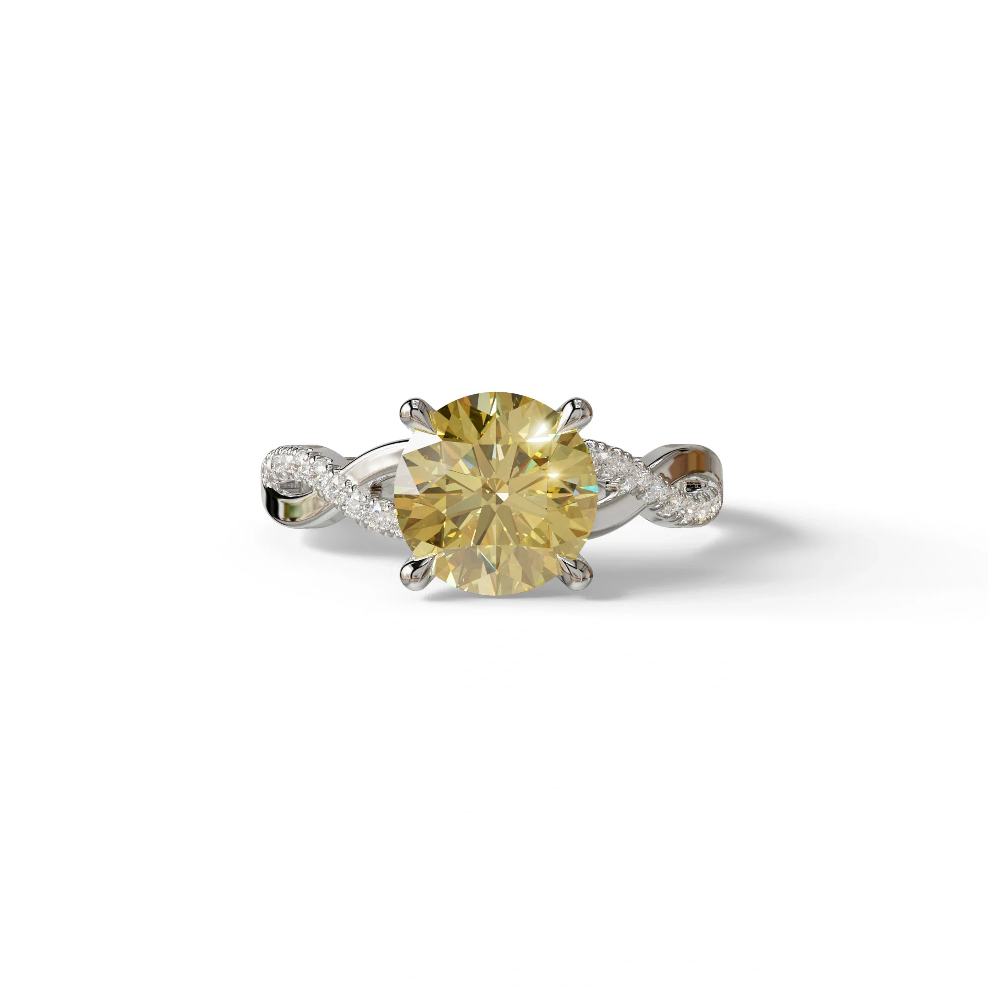 3 Carat Yellow Round Cut Lab Diamond Ring - Infinity Cross - 10K Solid Gold / White Gold
