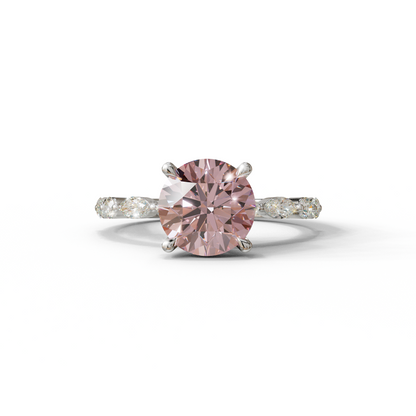 2 Carat Pink Round Cut Hidden Halo & Pave Set Lab Diamond Ring - Pure Origin