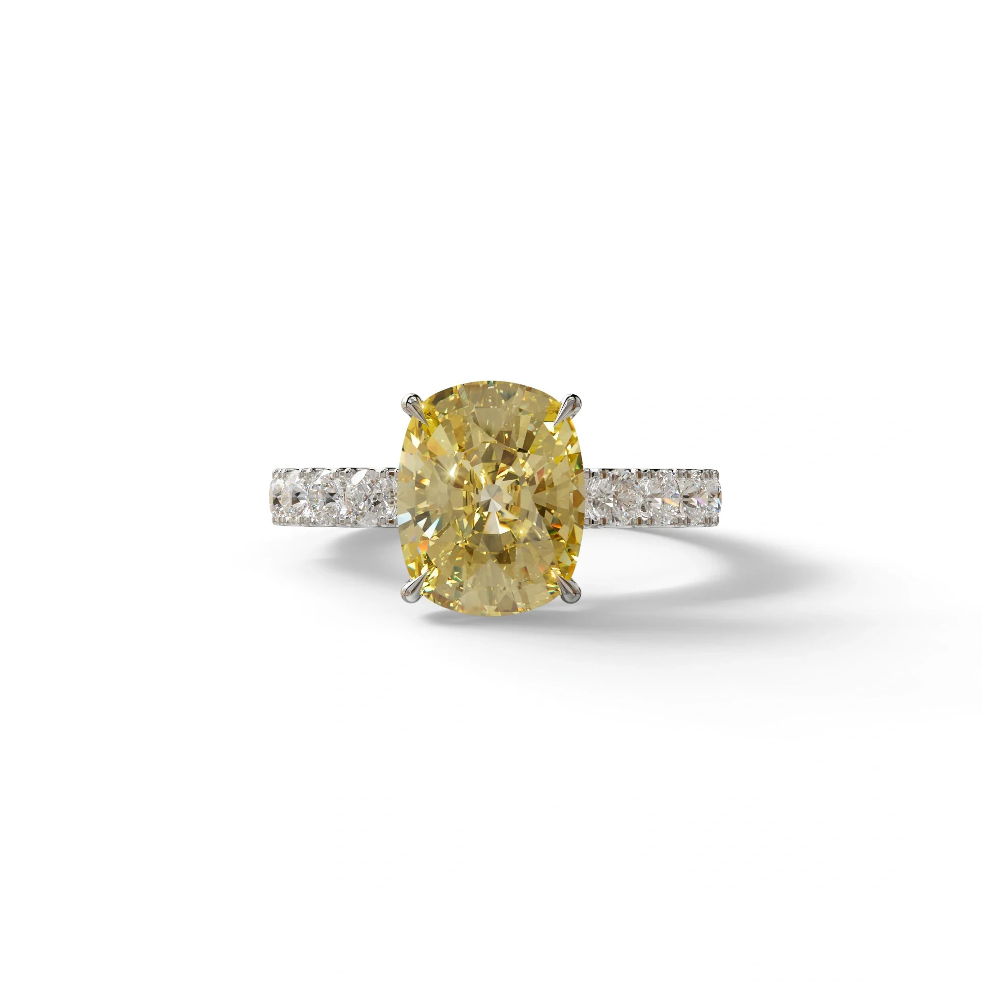 4 Carat Yellow Cushion Cut Hidden Halo Eternity Lab Diamond Engagement Ring - Sandrine - 10K Solid Gold / White Gold