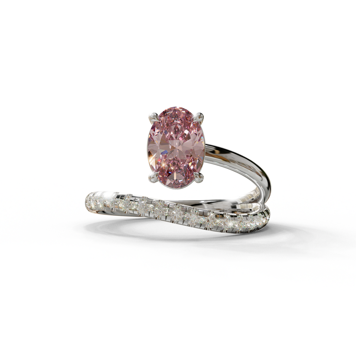 1 to 2 Carat Pink Lab Grown Diamond Engagement Ring – Oval Cut Pavé Bypass | Amara