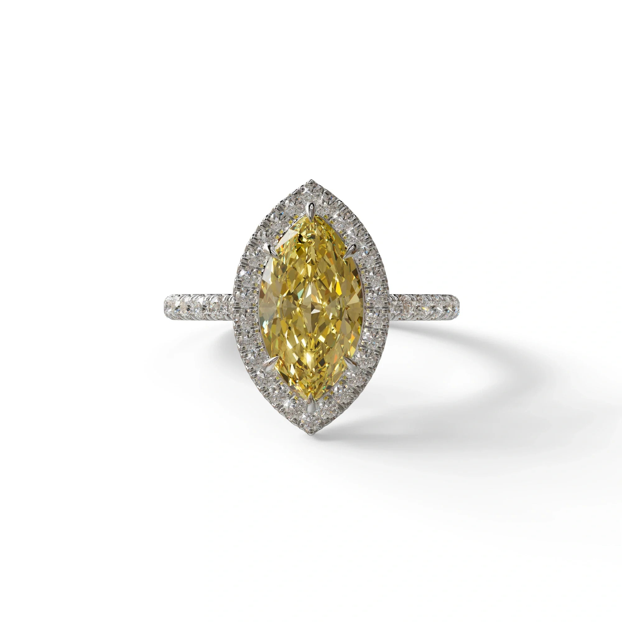 Yellow Marquise Cut Halo & Pave Lab Grown Diamond Engagement Ring - Simplicity - 2 Carat / 10K Solid Gold / White Gold