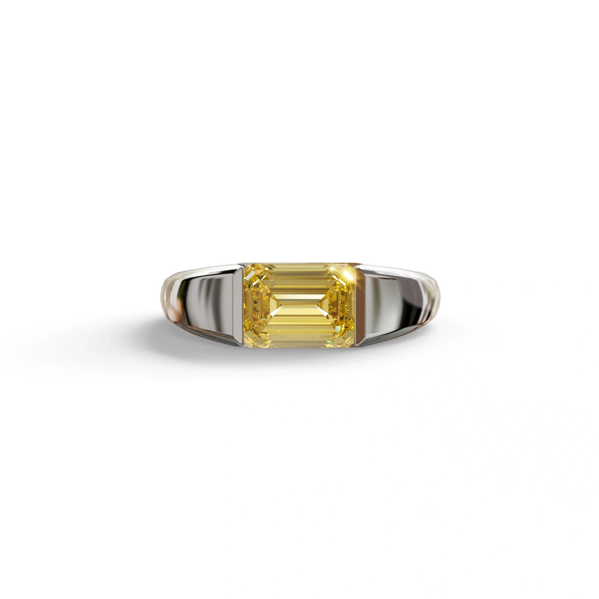2 Carat Yellow Emerald Cut East West Lab Diamond Ring - Ashleen - 10K Solid Gold / White Gold