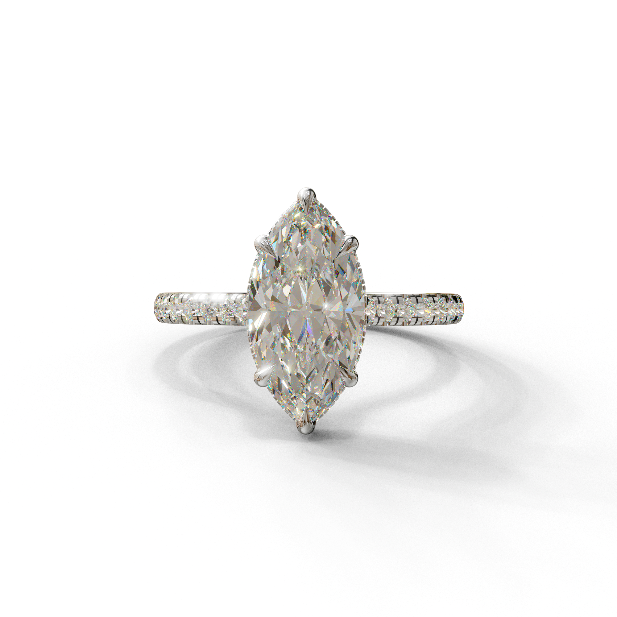 3 Carat E-VVS Marquise Cut Hidden Halo & Pave Set Lab Diamond Ring - Eblouissant - 10K Solid Gold / White Gold