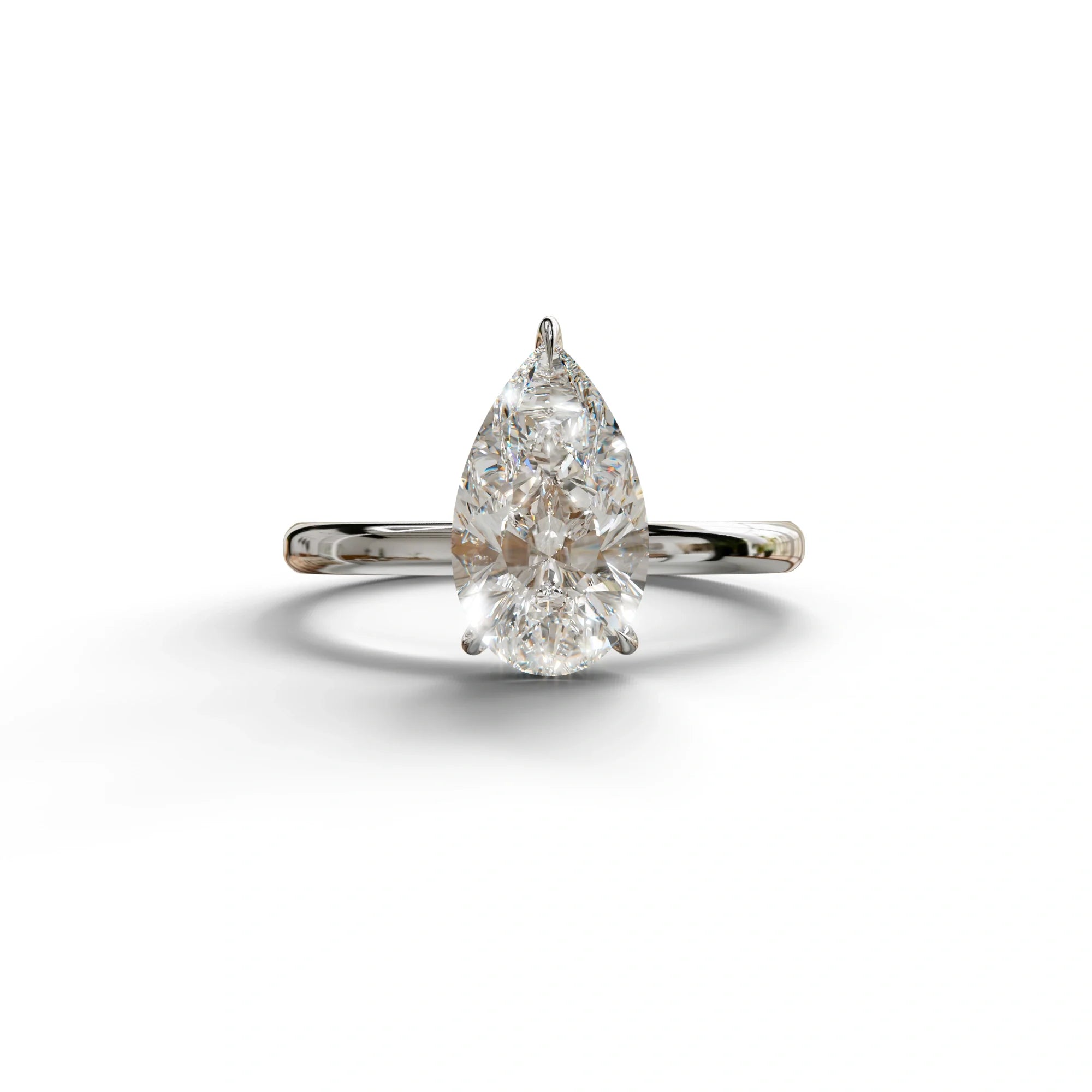 E VVS Pear Cut Solitaire Lab Grown Diamond Engagement Ring - Maniola - 2 Carat / 10K Solid Gold / White Gold