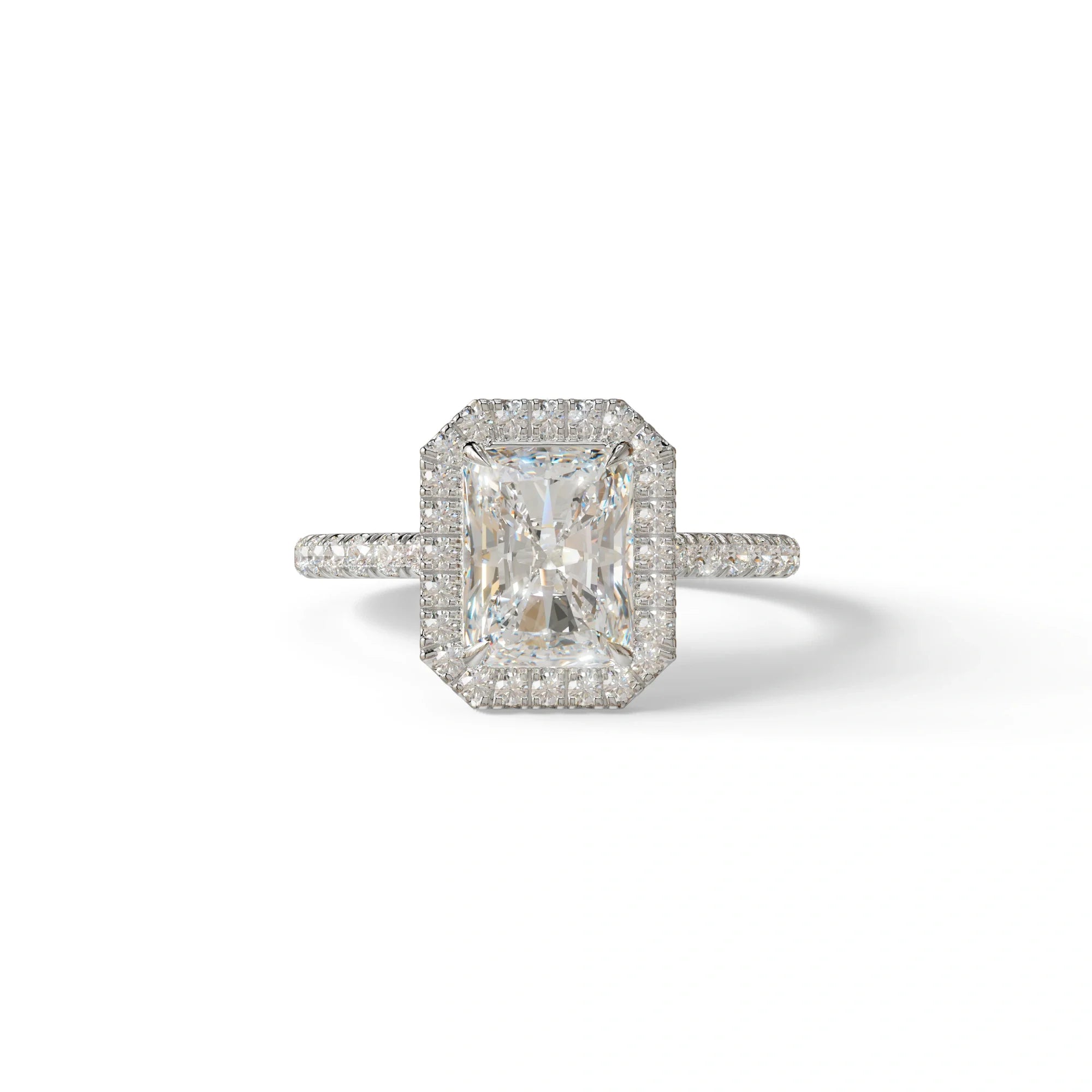 E-VVS Radiant Cut Halo & Pave Lab Grown Diamond Engagement Ring - Madison - 2 Carat / 10K Solid Gold / White Gold