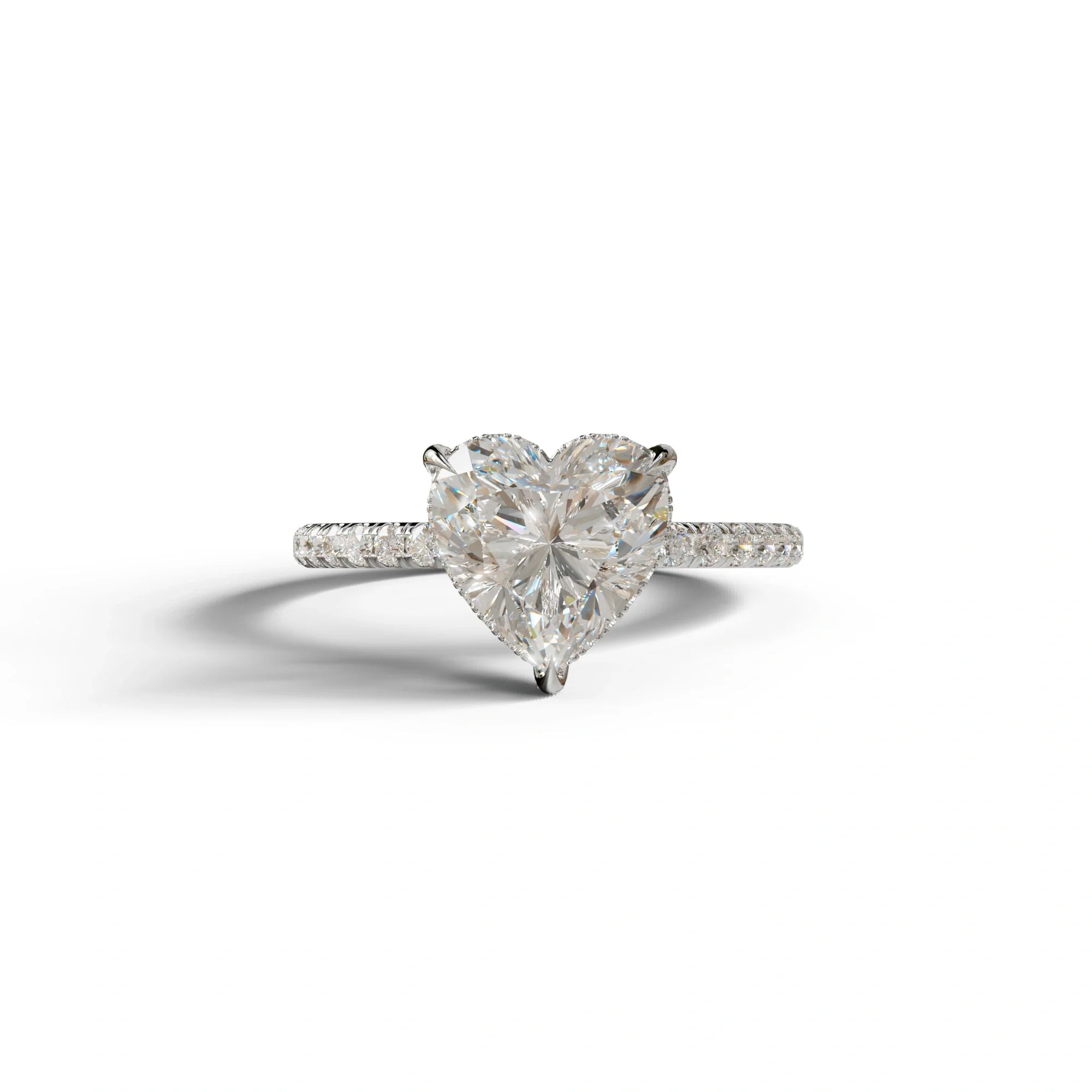 E/VVS 3 Carat Heart Cut Hidden Halo & Pavé Setting Engagement Ring - 10K Solid Gold / White Gold