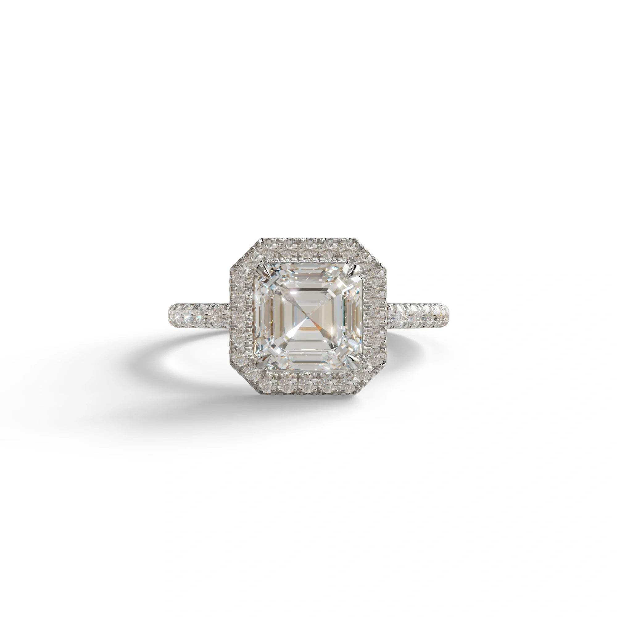 3.5 Ct E - VVS Asscher Cut Lab Diamond Halo & Pave Setting Ring - Up Glam - 10K Solid Gold / White Gold