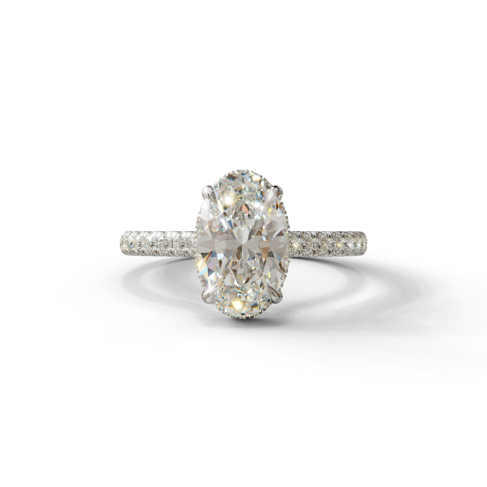 2.5 Carat E VVS Oval Hidden Halo & Pave Setting Lab Diamond Ring - Eblouissant - 10K Solid Gold / White Gold
