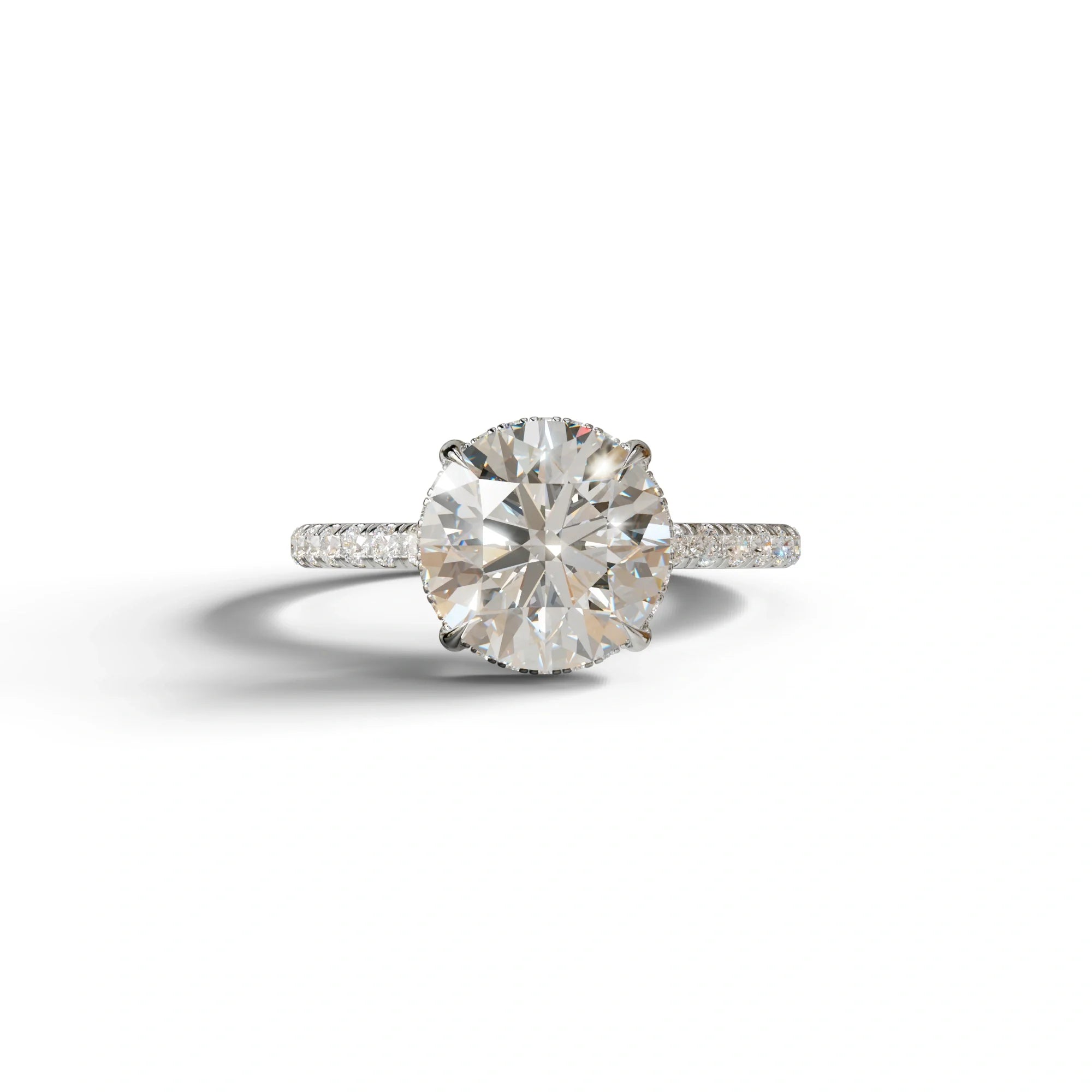 3.5 Carat E-VVS Round Cut Lab Diamond Ring - Halo & Pave Setting Wedding Ring - 10K Solid Gold / White Gold