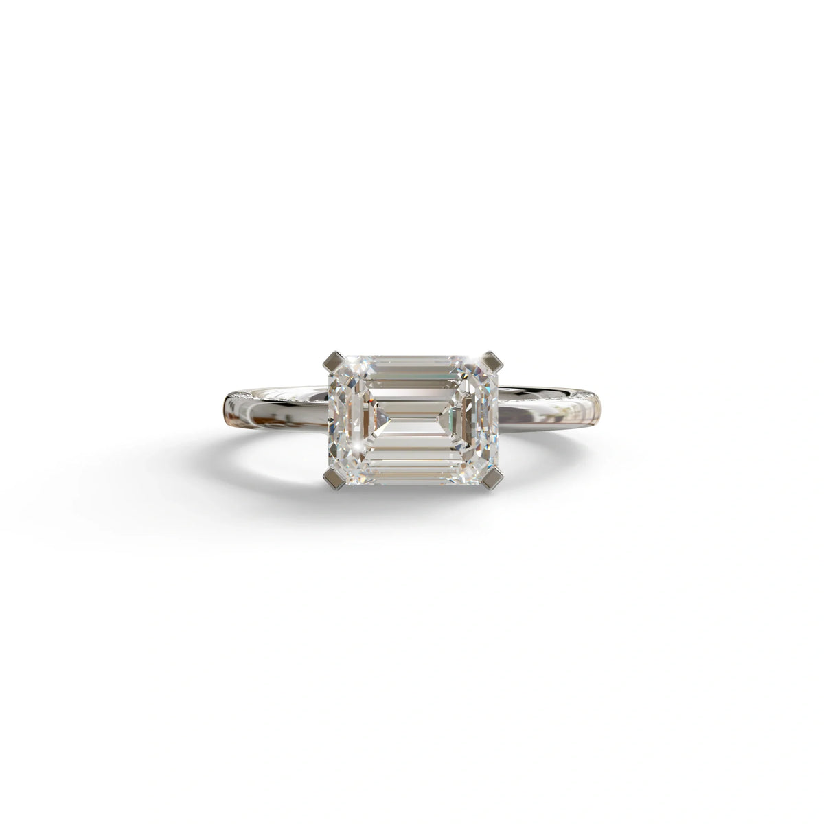 2.5 Ct Emerald Cut Lab Diamond In Pave-Chanel Setting Ring - Qiqi - 10K Solid Gold / White Gold