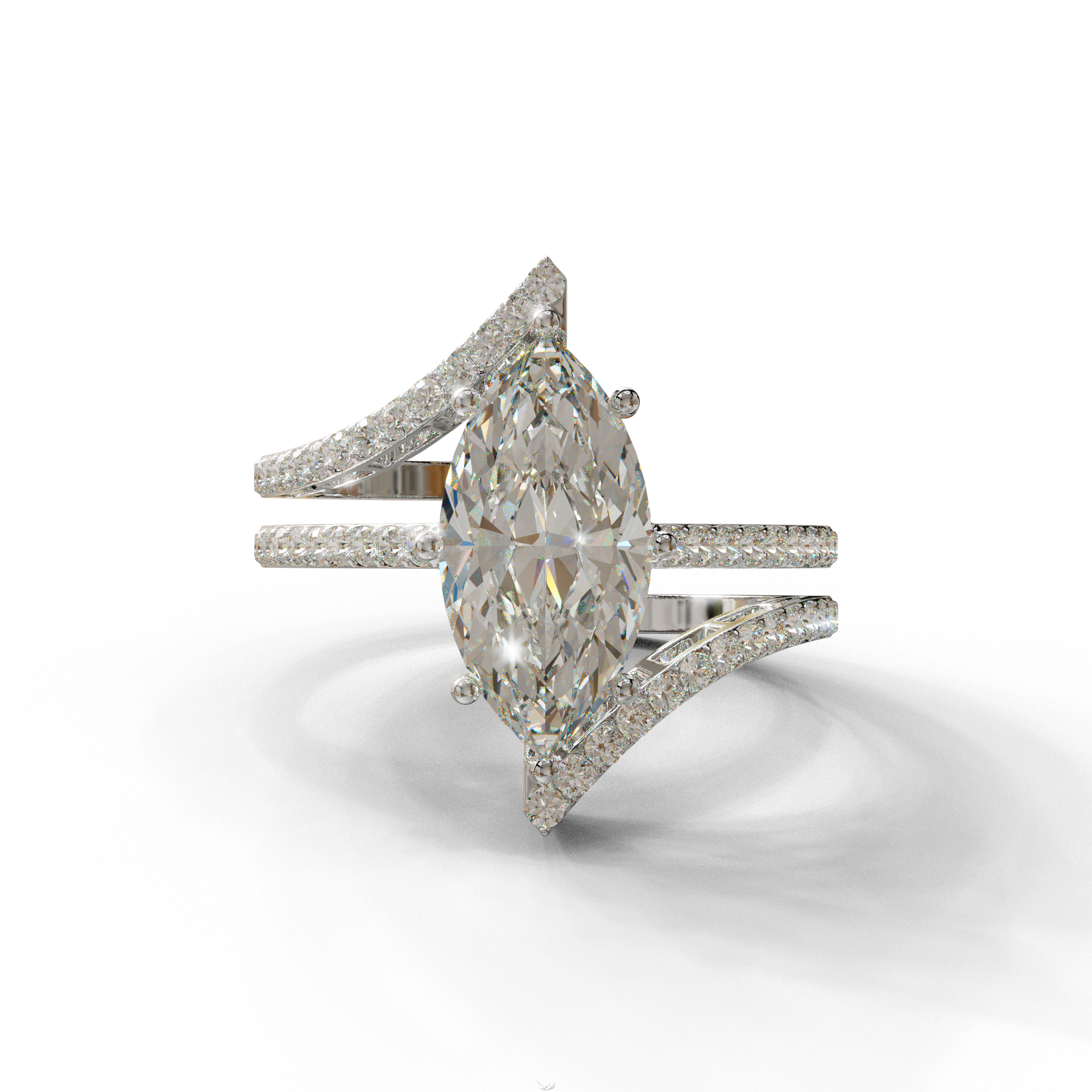 3 Carat Marquise Cut E VVS Lab Diamond Ring with Double Pave Setting - 10K Solid Gold / White Gold