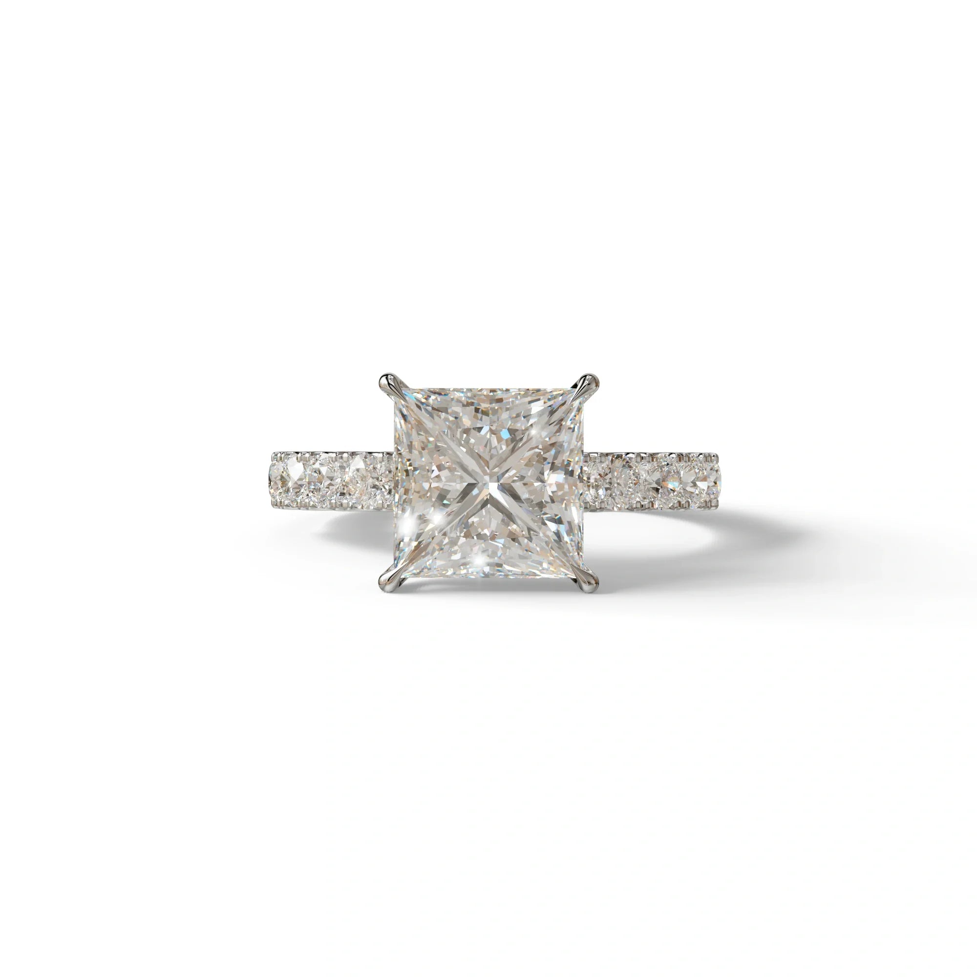 3 Carat E VVS Princess Cut Pave Lab Created Diamond Ring - Elysia - 10K Solid Gold / White Gold