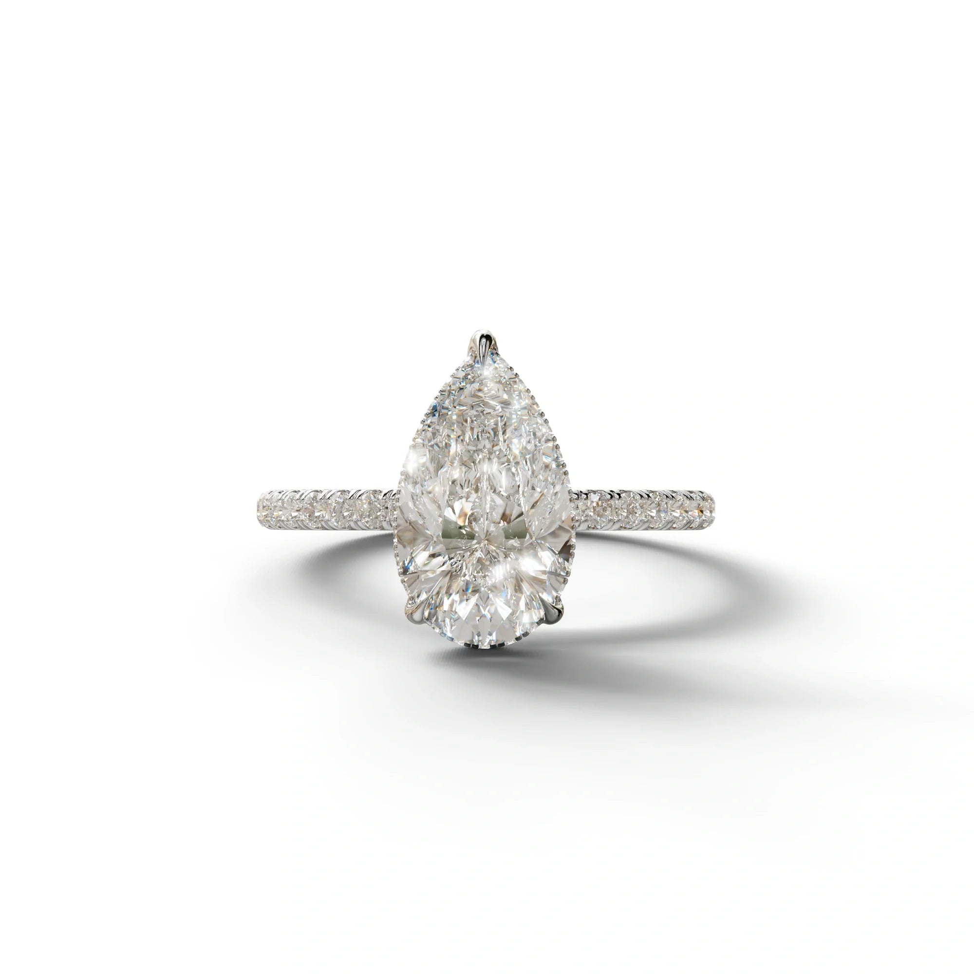 2 Carat E-VVS Pear Cut Hidden Halo & Pave Lab Diamond Ring - 10K Solid Gold / White Gold