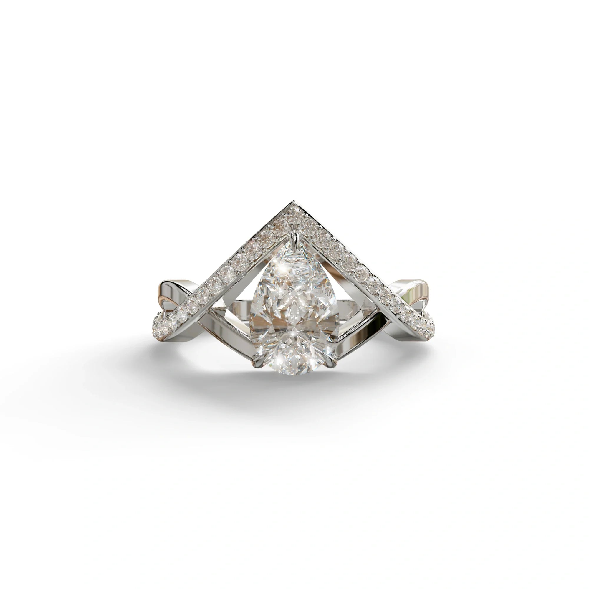 E VVS 2 Carat Pear Cut Tear Drop Lab Diamond Ring - Glamly - 10K Solid Gold / White Gold