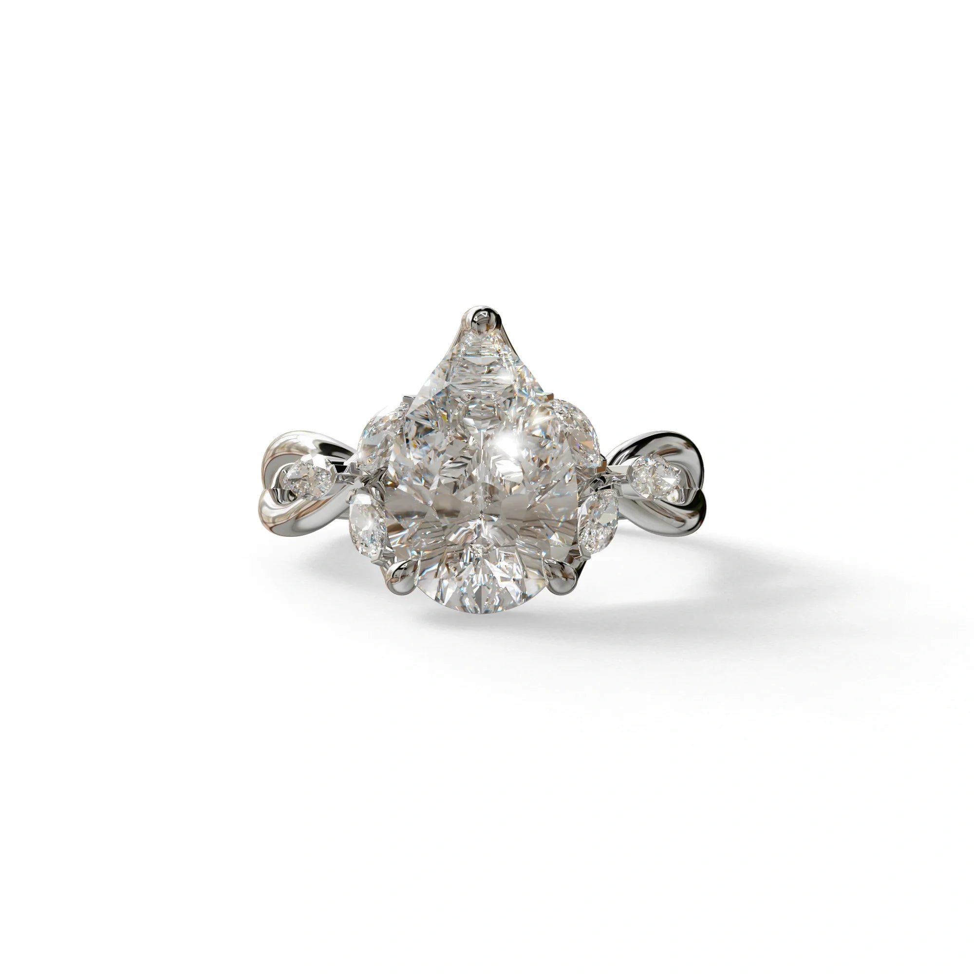 3 Carat E-VVS Pear Cut Cluster-Vintage Setting Lab Grown Diamond Ring - Celena - 10K Solid Gold / White Gold