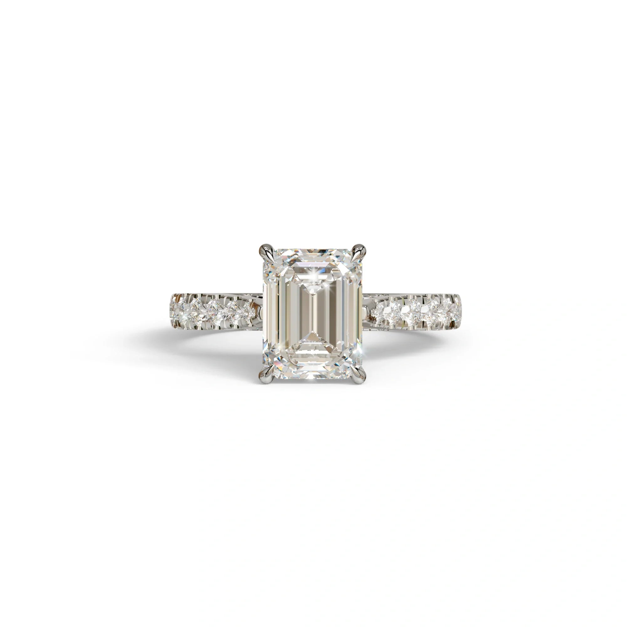 2 Carat E VVS Emerald Cut Hidden Halo & Pave Lab Diamond Ring - Siara - 10K Solid Gold / White Gold