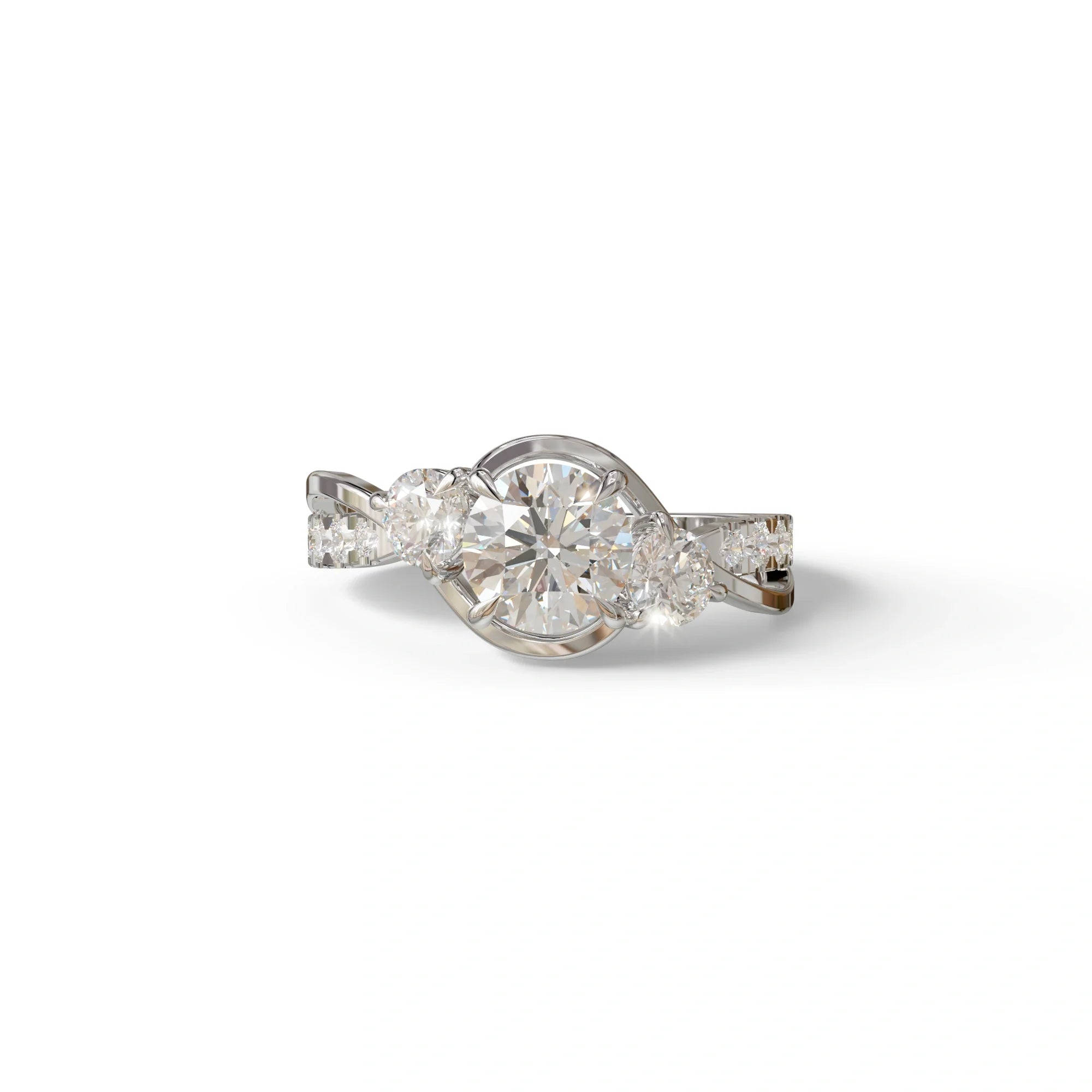 2 Carat Round cut Lab Grown Diamond Curved Engagement Ring - Giverny - 10K Solid Gold / White Gold