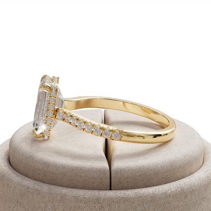 2.5 Ct E/VVS Emerald Cut Lab Diamond In Hidden Halo & Pave Setting Ring - Siena