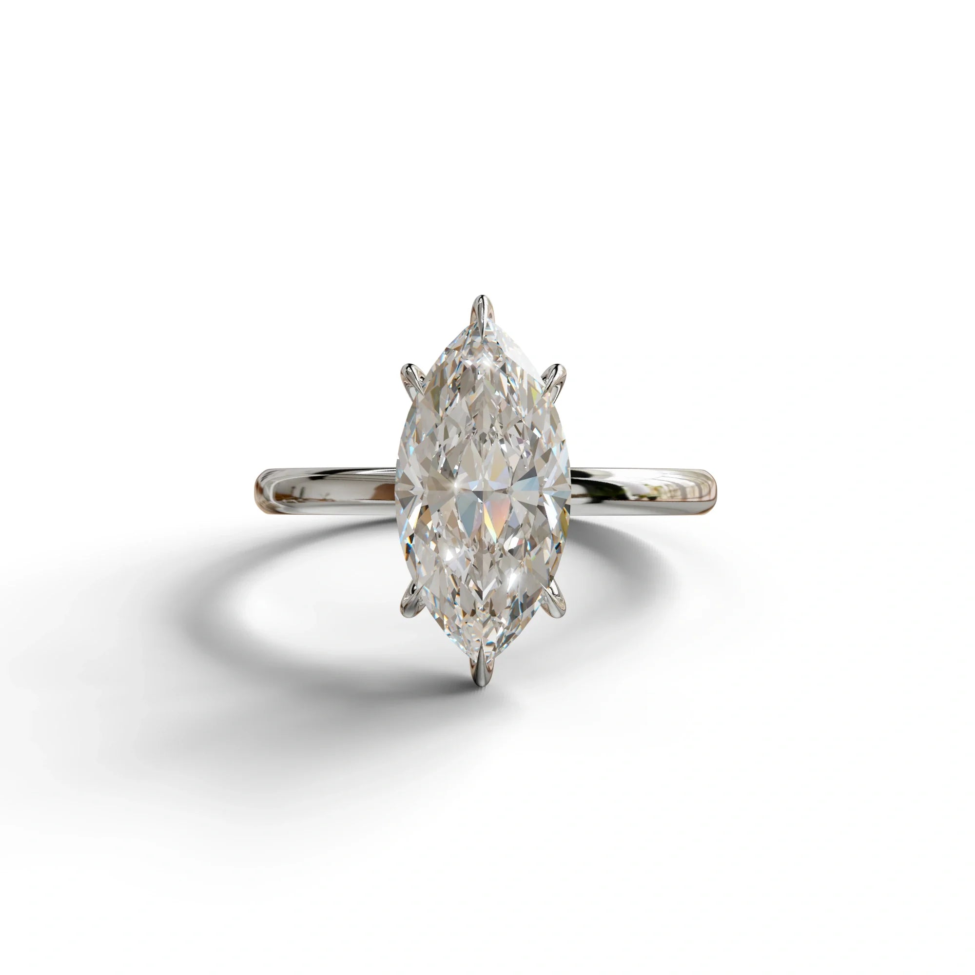 E VVS Marquise Cut Solitaire Lab Grown Diamond Engagement Ring - Celestina - 2 Carat / 10K Solid Gold / White Gold
