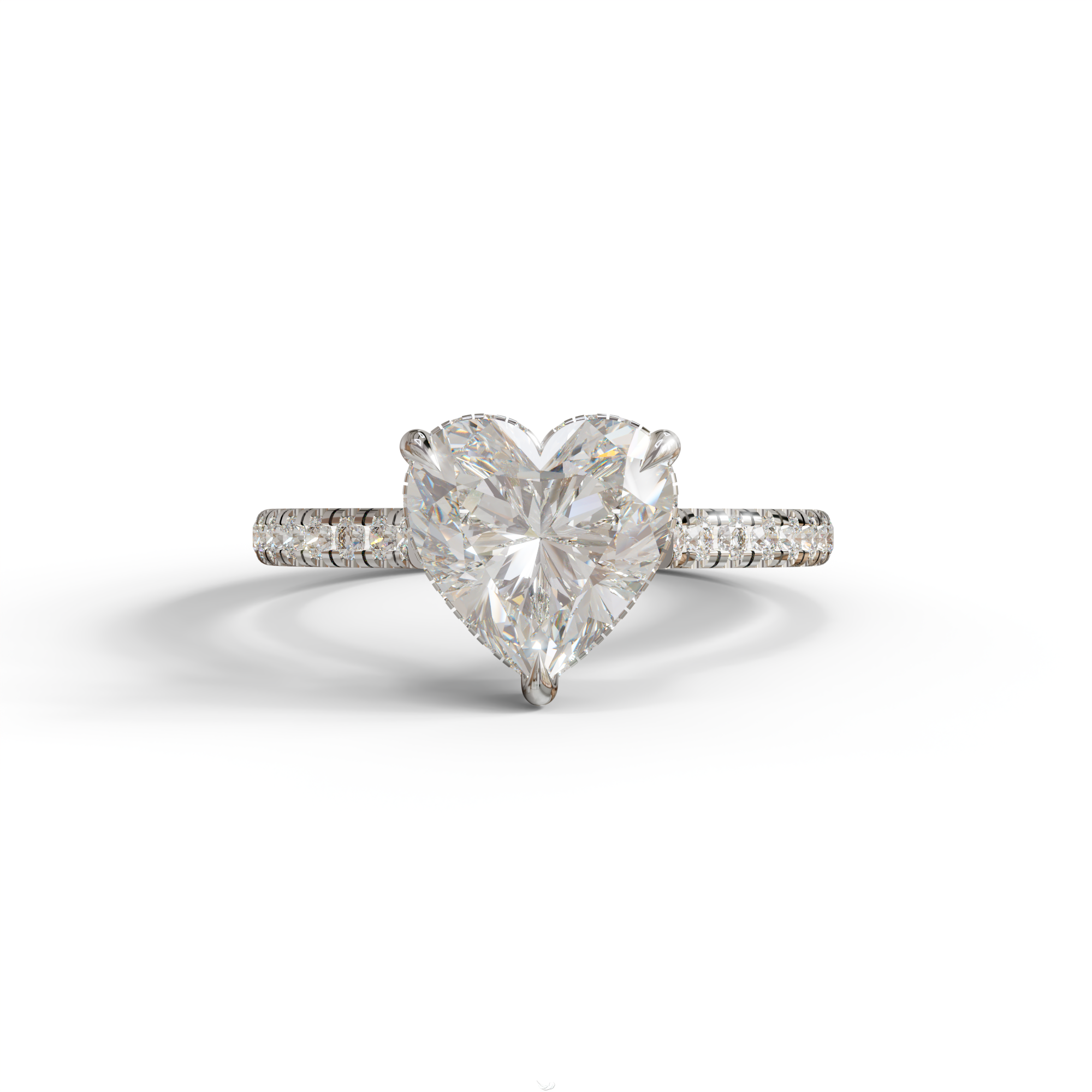 E VVS Heart Cut Lab Grown Diamond Solitaire Ring with Pavé Band – Mohana Jewels - 10K Solid Gold / White Gold