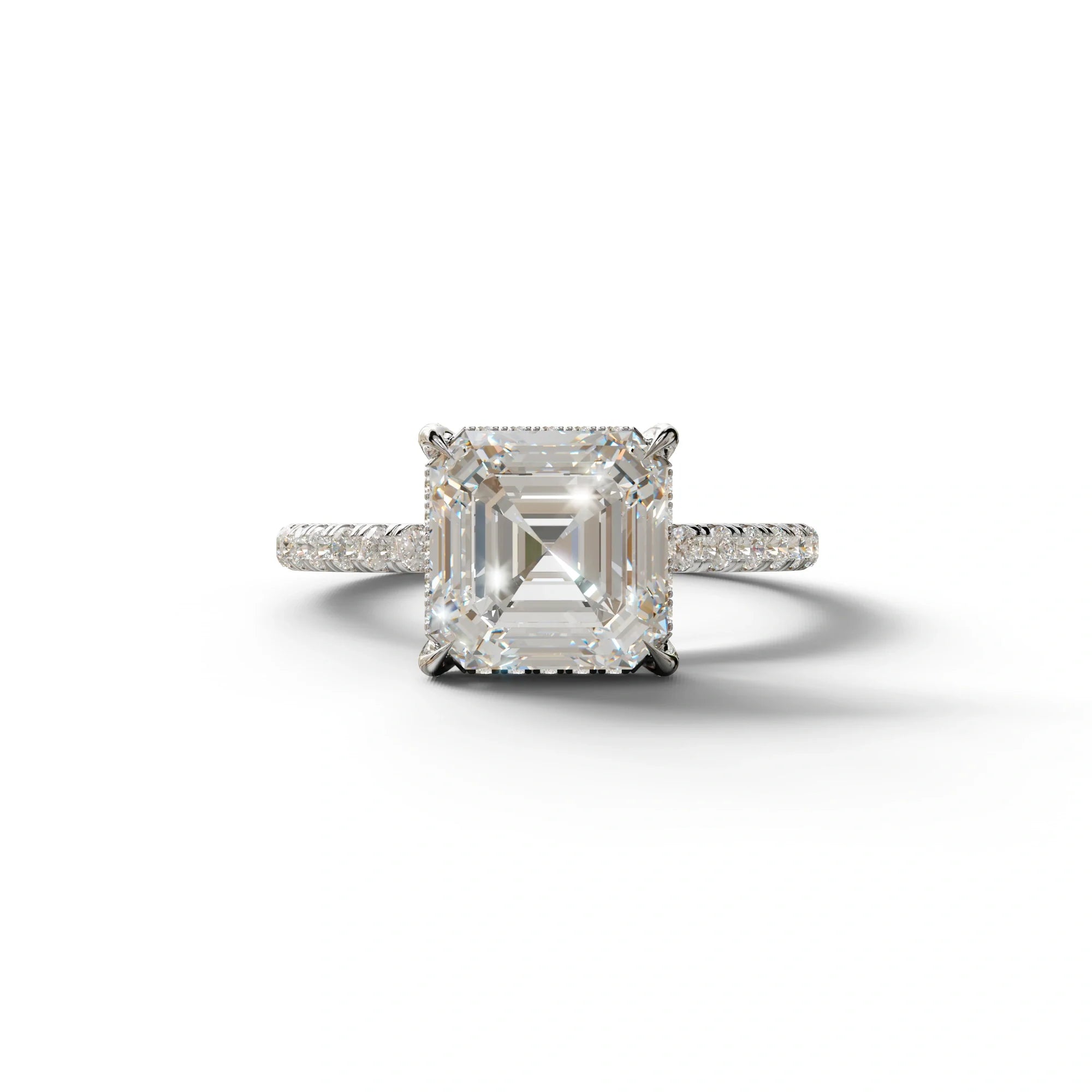 3 Carat E-VVS Asscher Cut Hidden Halo & Pave Lab Grown Diamond Ring - 10K Solid Gold / White Gold