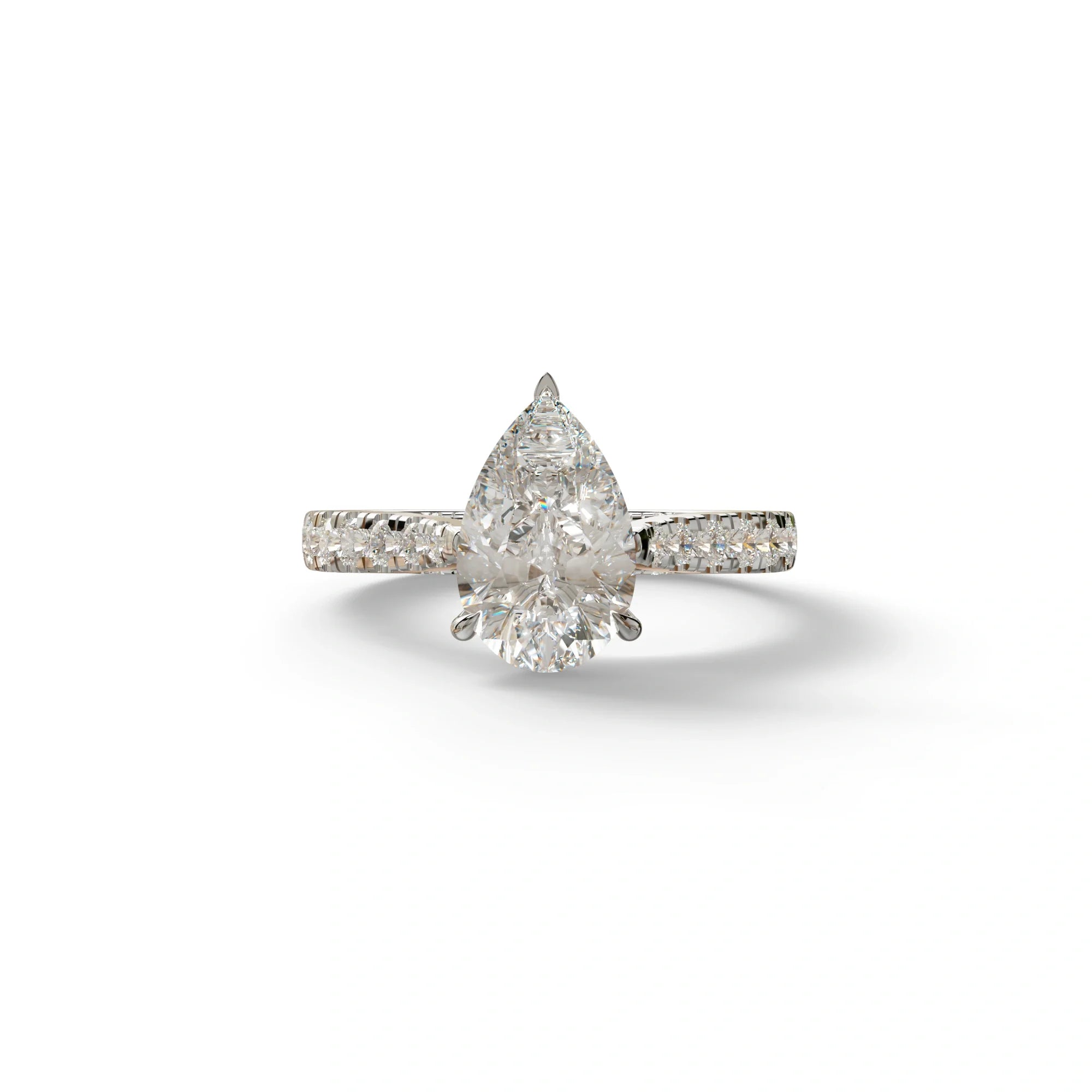 2 Carat E VVS Pear Shaped Hidden Halo Lab Diamond Engagement Ring - Teardrop - 10K Solid Gold / White Gold