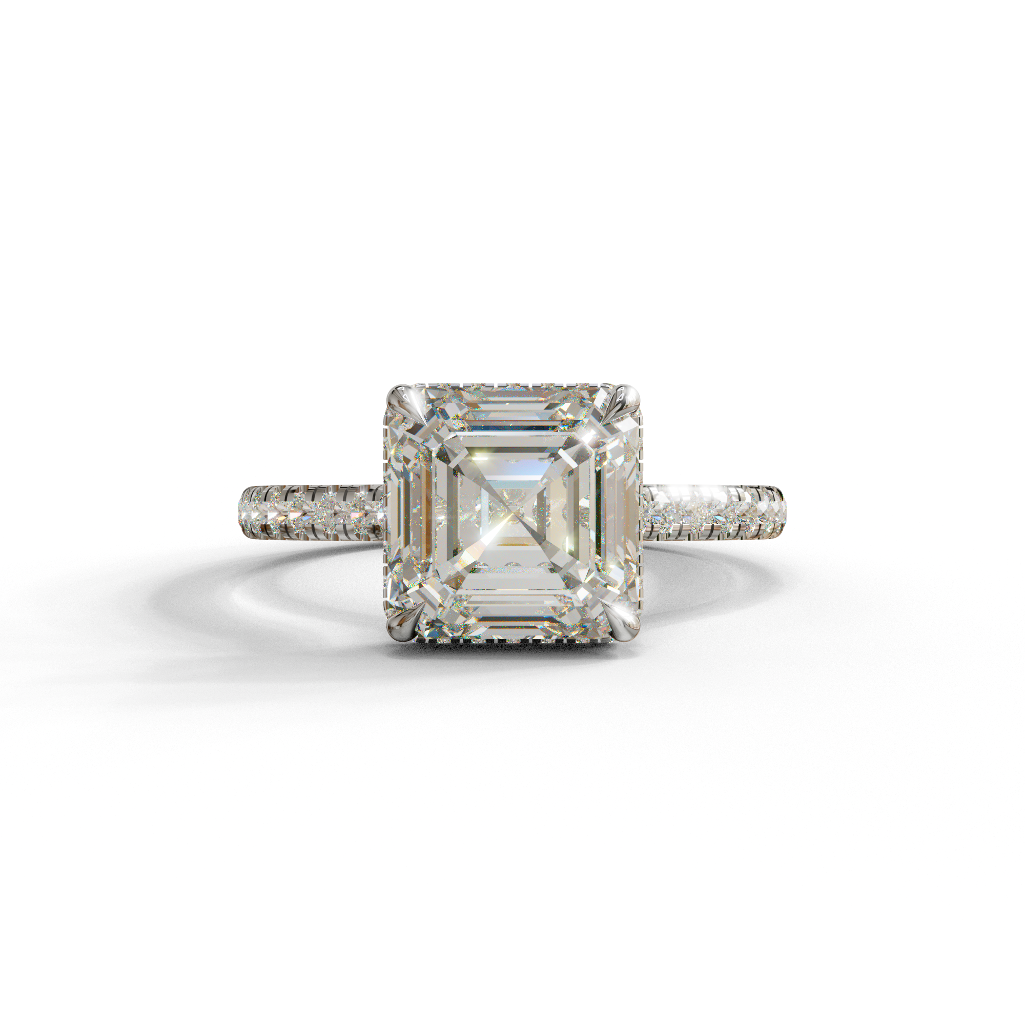3.5 Carat E-VVS Asscher‑Cut Lab Diamond Engagement Ring with Halo and Pavé Accents - 10K Solid Gold / White Gold