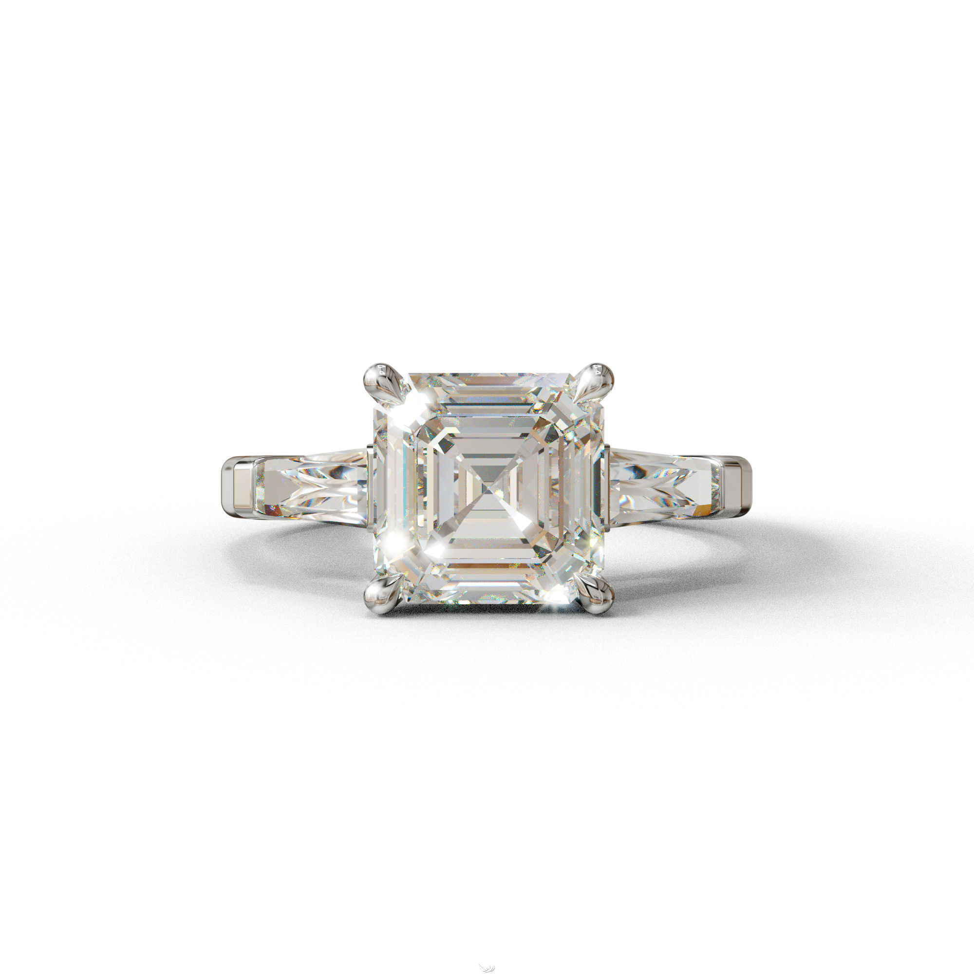 3 Carat E VVS Asscher & Baguette Cut Multi Stone Lab Diamond Ring - Brillante - 10K Solid Gold / White Gold