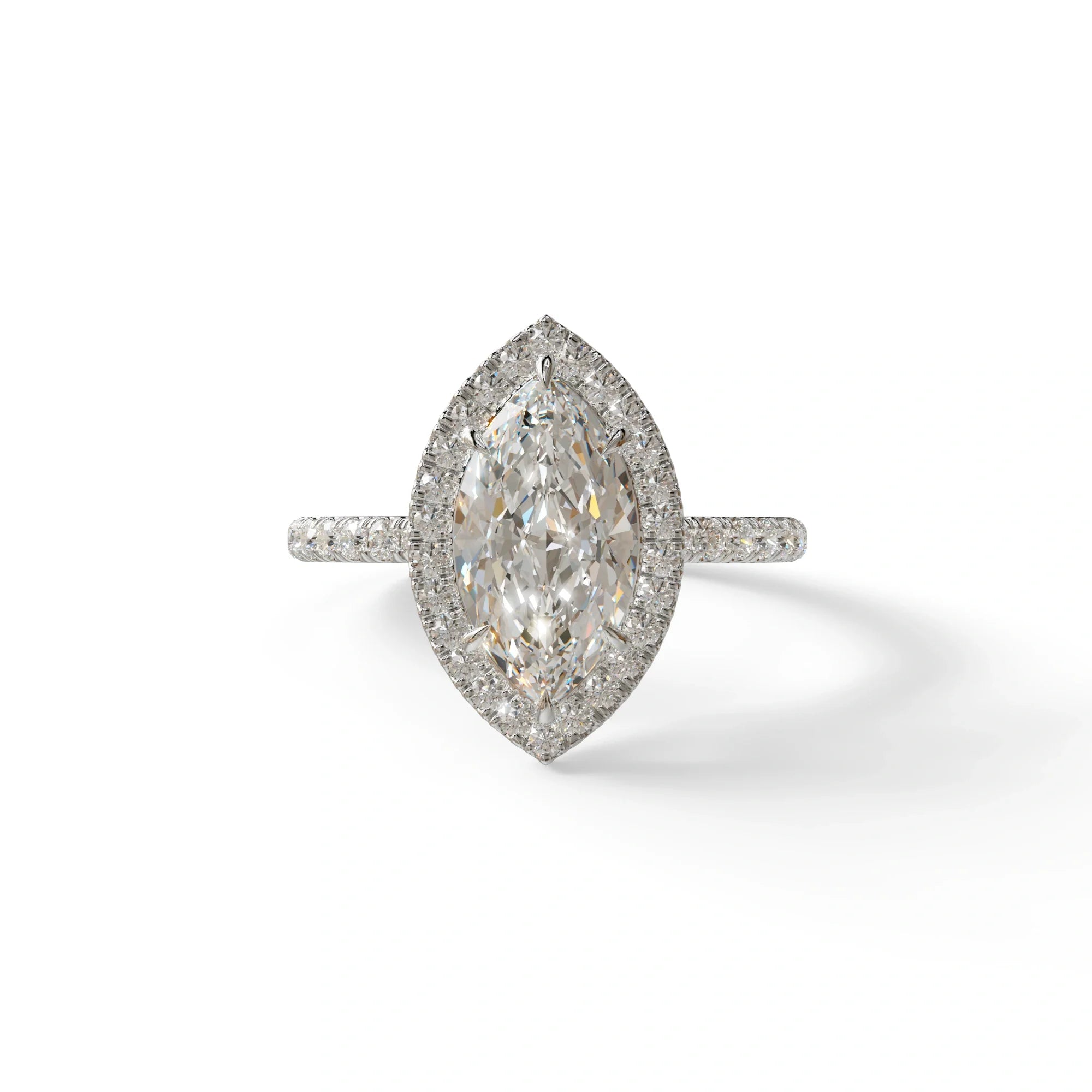E-VVS Marquise Cut Halo & Pave Lab Grown Diamond Engagement Ring - Simplicity - 2 Carat / 10K Solid Gold / White Gold