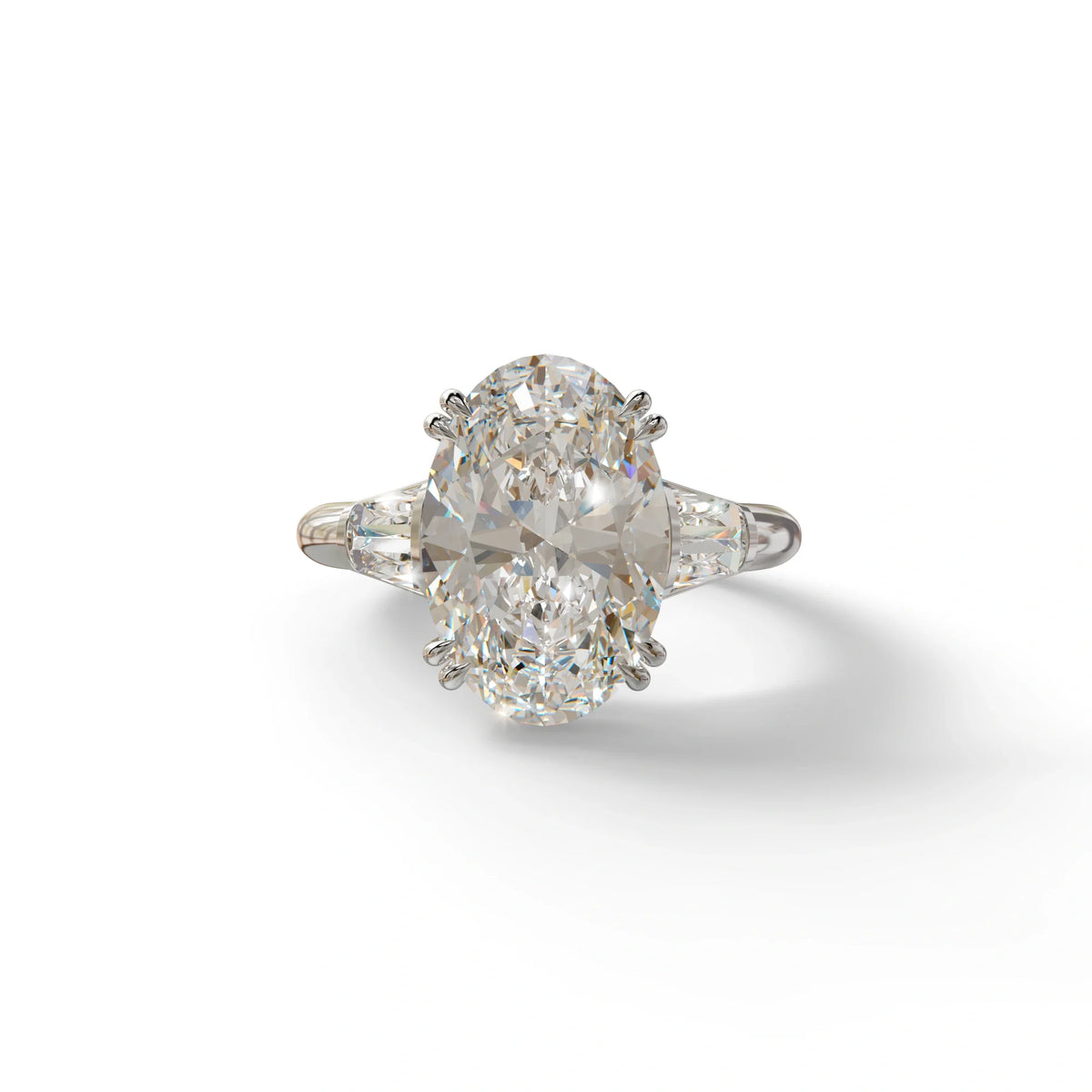 3 Carat E VVS Oval & Baguette Lab Diamond Ring - Persi - 10K Solid Gold / White Gold