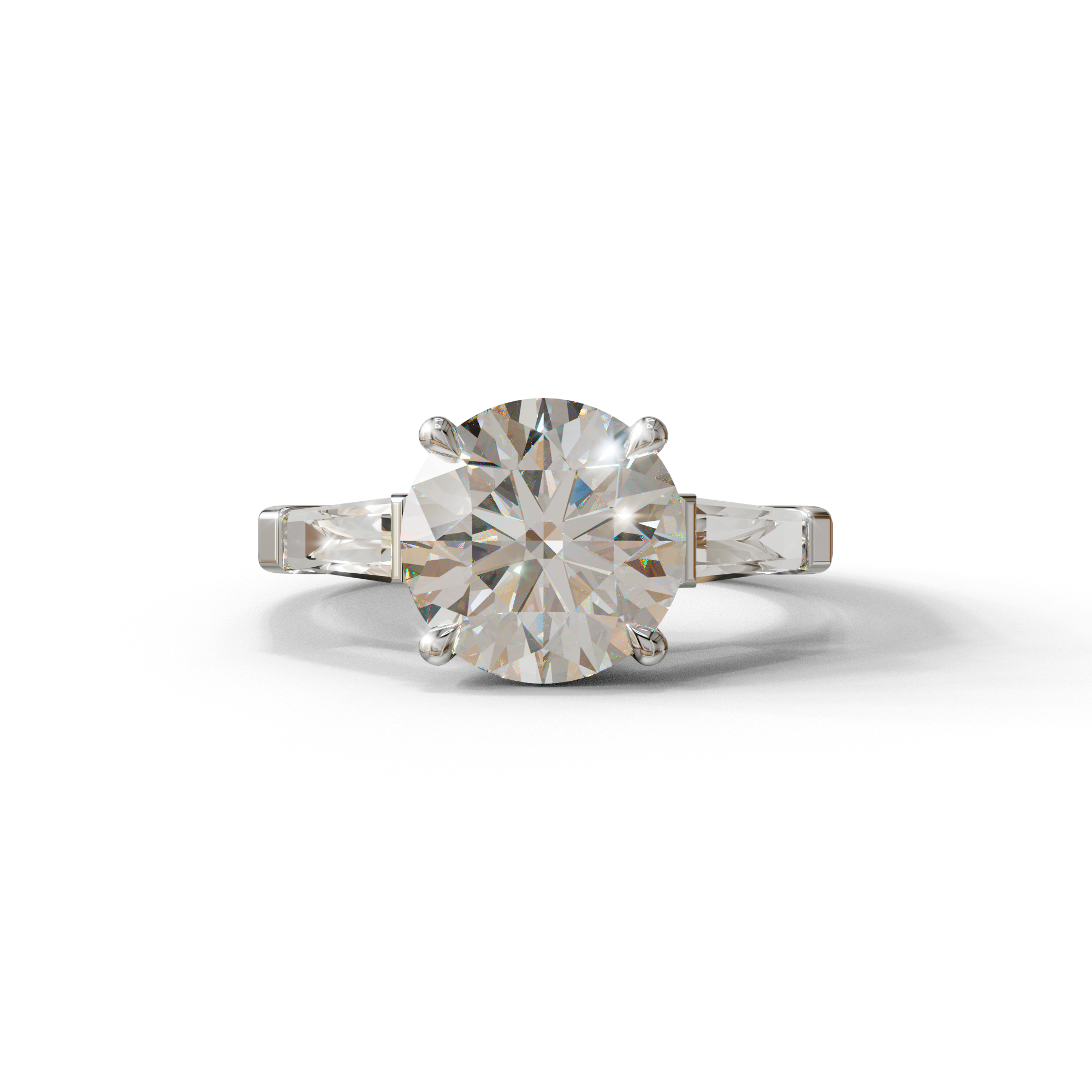 E-VVS 3 Carat Round & Tapered Cut Multi Stone Lab Diamond Ring - Reflection - 10K Solid Gold / White Gold