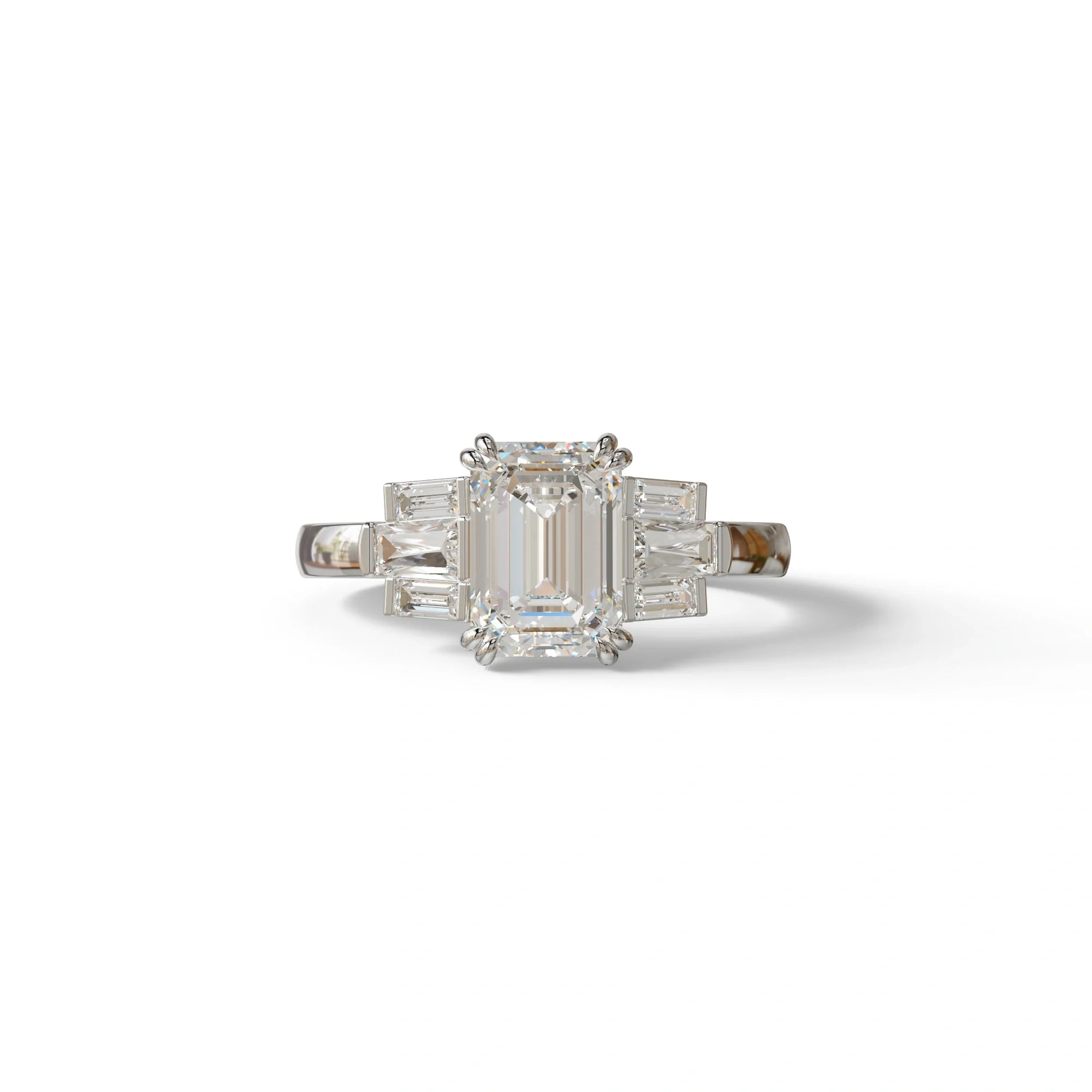 3 Carat Emerald Cut Lab Grown Diamond Engagement Ring - Leela - 10K Solid Gold / White Gold