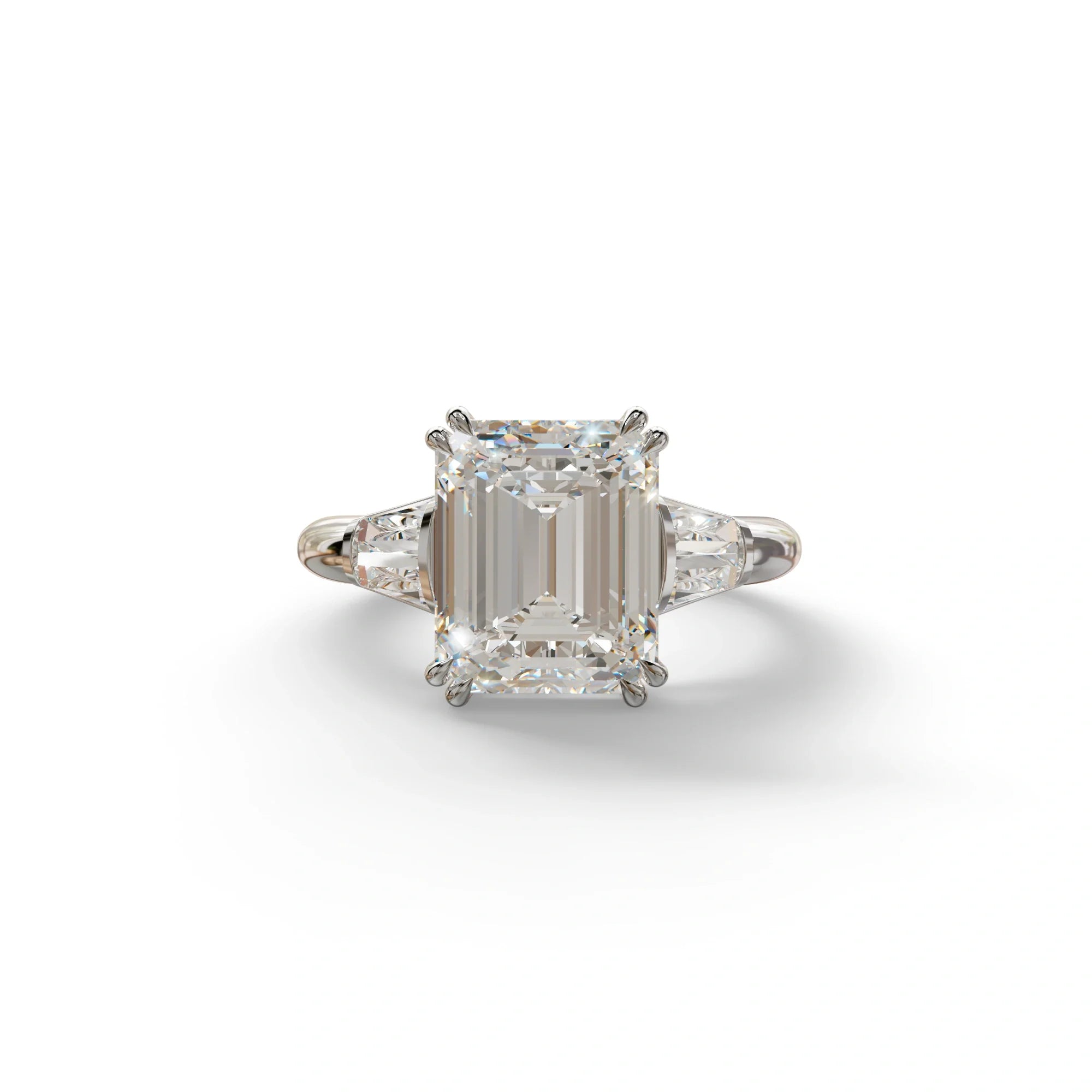 3 Carat E VVS Emerald & Baguette Cut Multi Stone Lab Diamond Ring - Lami - 10K Solid Gold / White Gold
