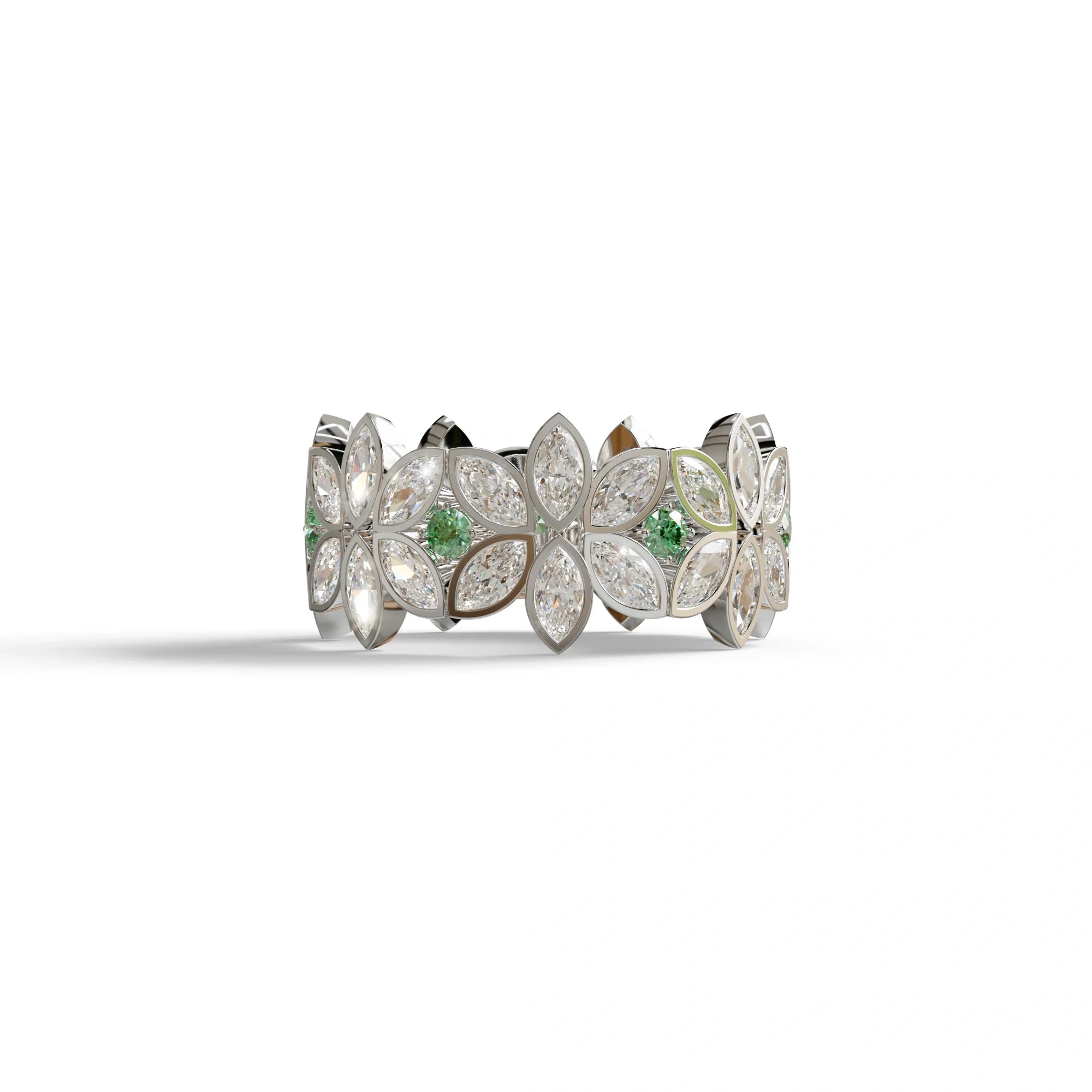 18K Gold Floral Eternity Band: Marquise Diamond & Round Diamond Full Eternity Band - 10K Solid Gold / White Gold