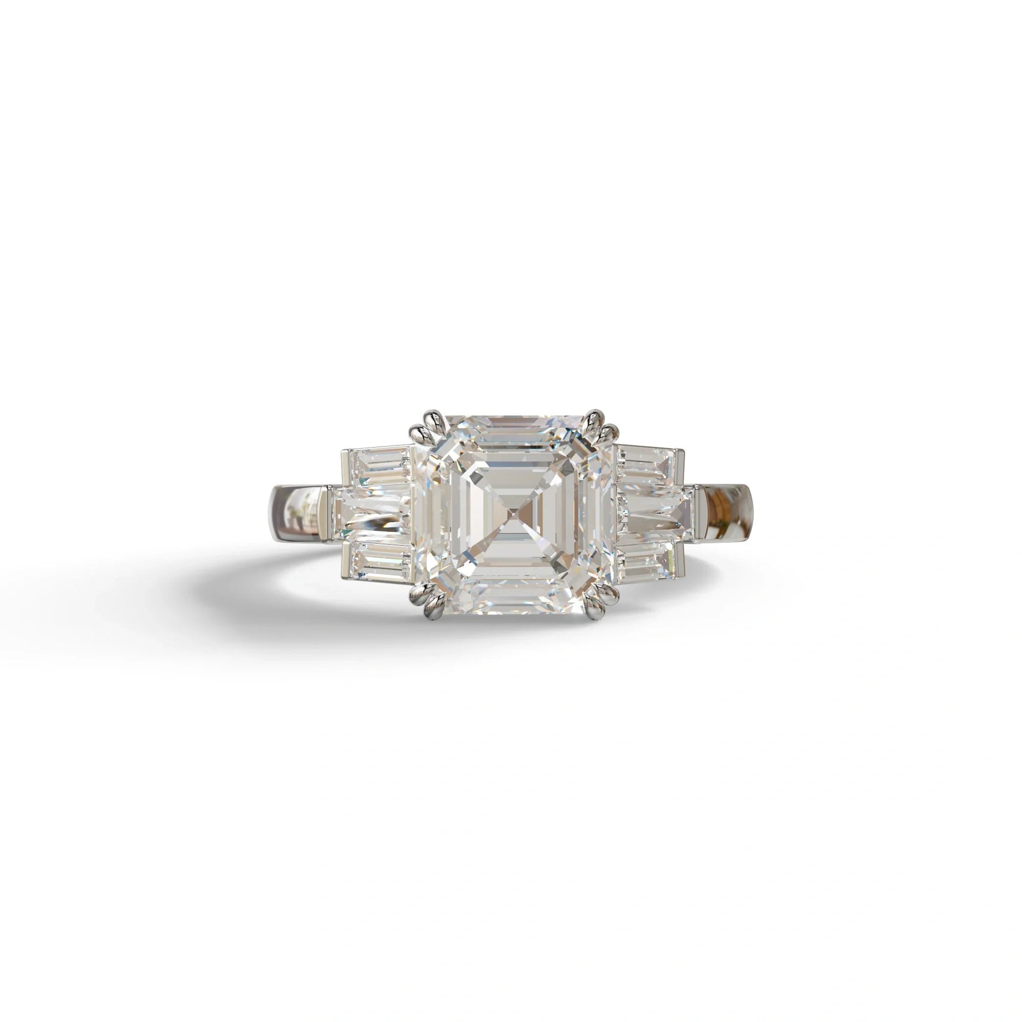 3 Ct E/VVS Colorless Asscher Cut Lab Diamond Double Claw Prong Setting - Celestial - 10K Solid Gold / White Gold