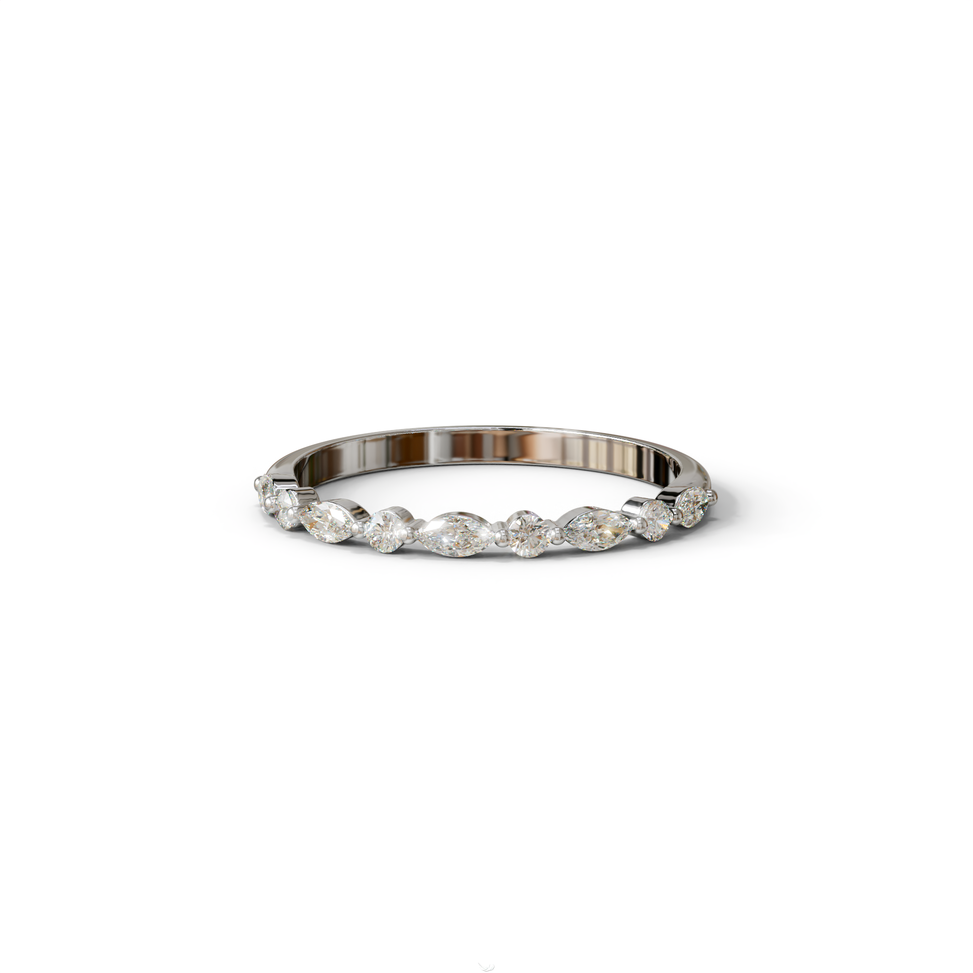E/VVS Round & Marquise Lab Grown Diamond Wedding Band - 10 Stone Ring - 10K Solid Gold / White Gold