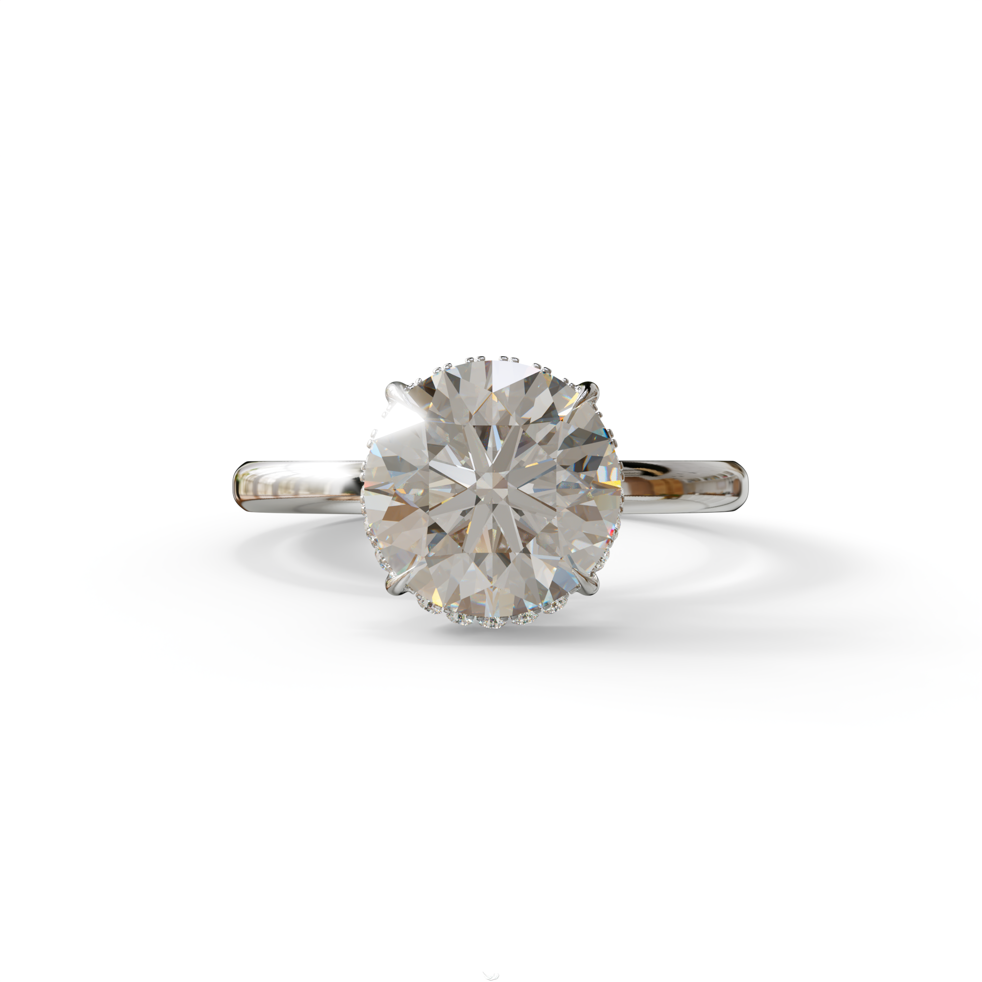 3 Carat E-VVS Round Hidden Halo Lab Diamond Ring - 10K Solid Gold / White Gold