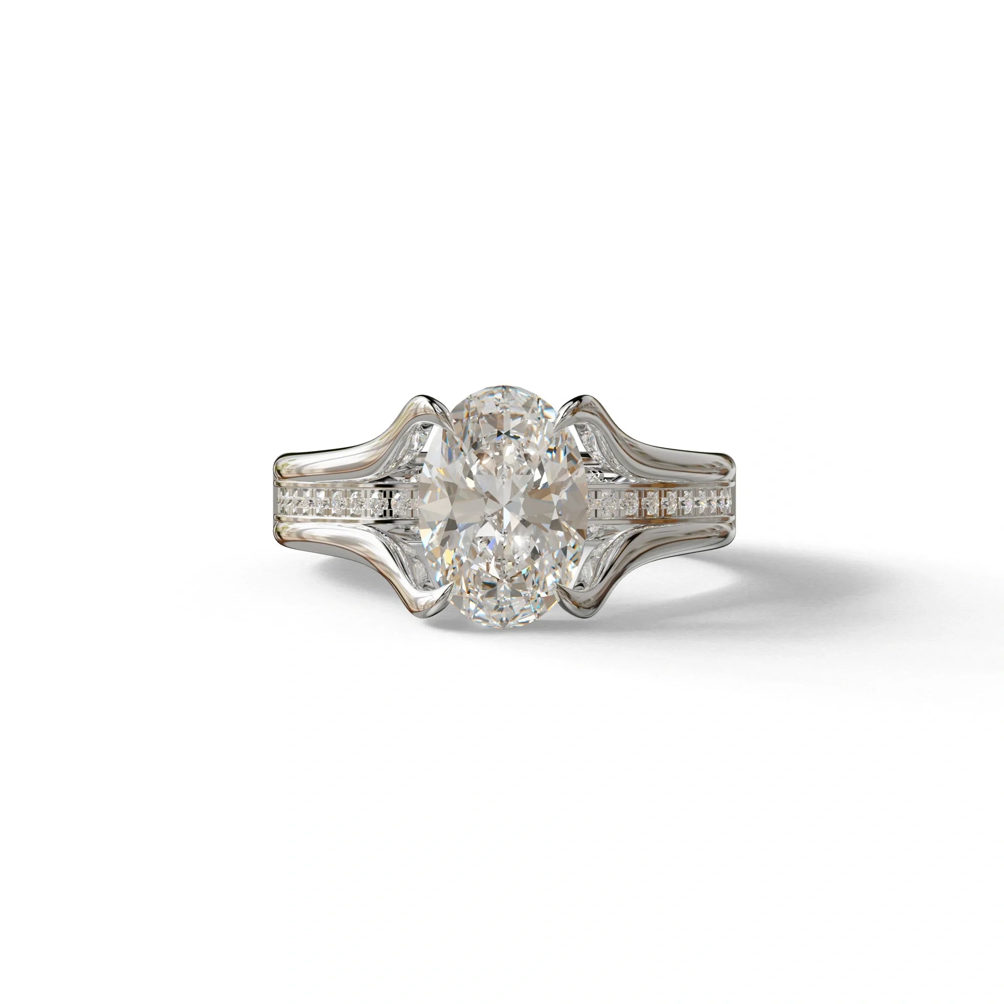 3 Carat E VVS Oval Cut Lab Diamond Engagement Ring - Beverly - 10K Solid Gold / White Gold