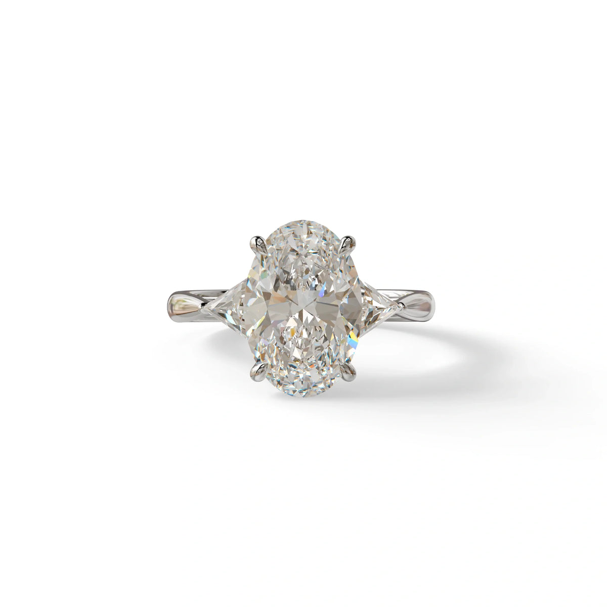 3Ct Oval Cut Lab Grown Diamond Three stone Engagement Ring - Myza - 10K Solid Gold / White Gold